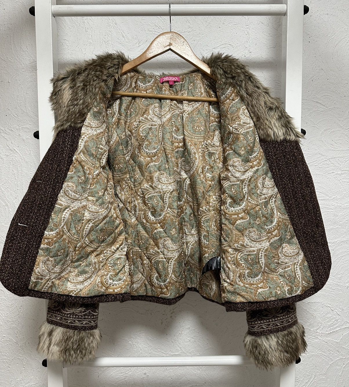 Vintage Women’s Tweed Jacket Size L Y2K 2000s Avant Garde Faux Fur Size L / US 10 / IT 46 - 6 Thumbnail