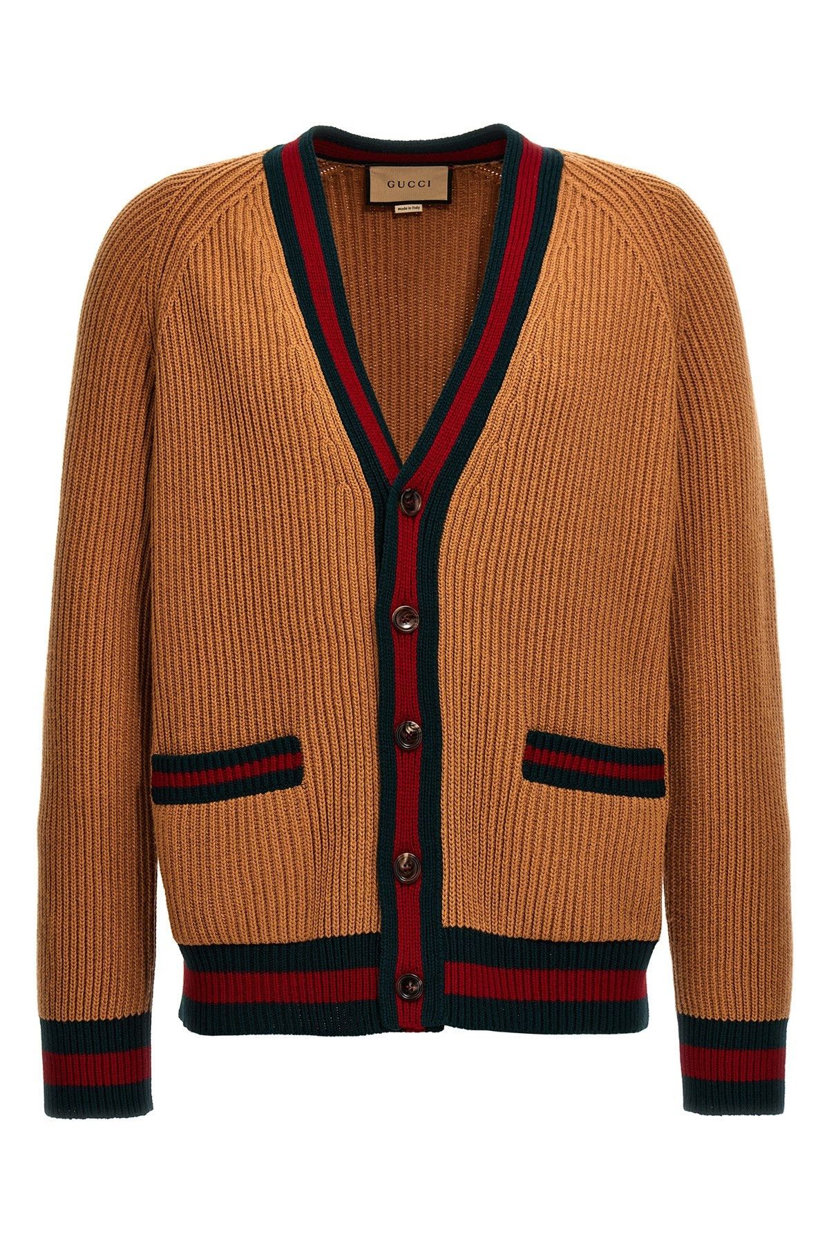 image of Gucci Web Tape Cardigan in Beige, Men's (Size Small)