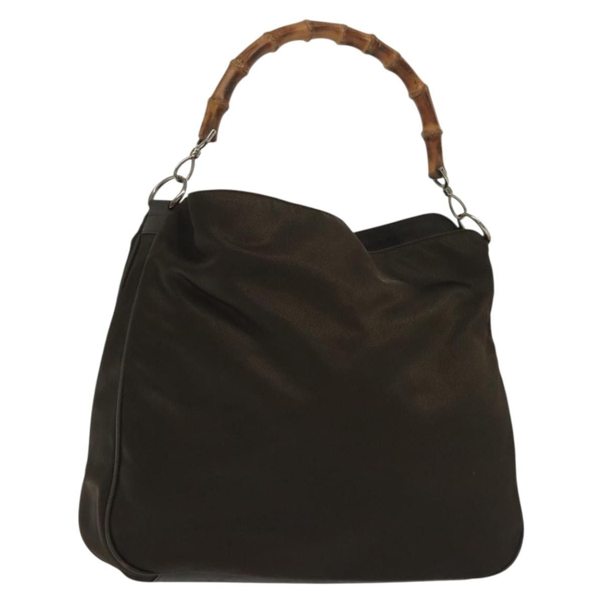 GUCCI Bamboo Shoulder Bag Nylon Green Silver 001 1998 001