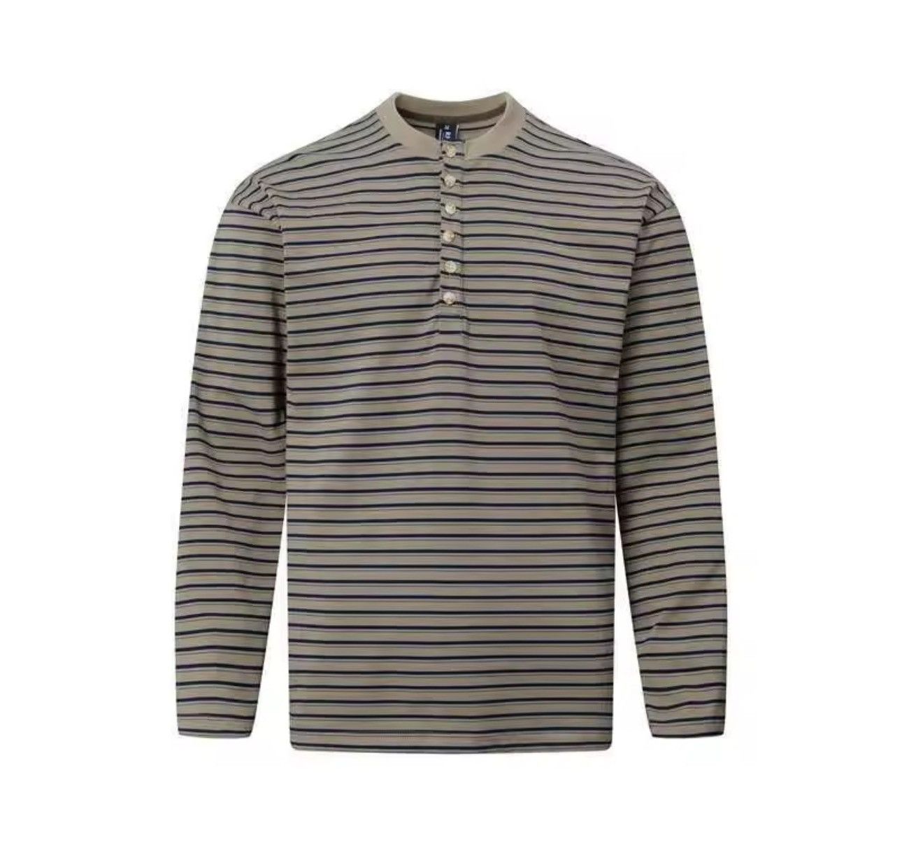 Other Striped Basic Casual Loose Button Neck Long Sleeve Shirt Size US L / EU 52-54 / 3 - 2 Thumbnail