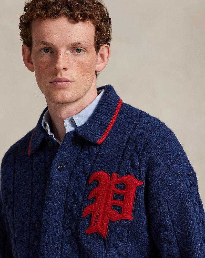 Polo Ralph Lauren Polo Ralph Lauren Cable-Knit Polo-Collar Letter Sweater Navy Size US XL / EU 56 / 4 - 2 Thumbnail