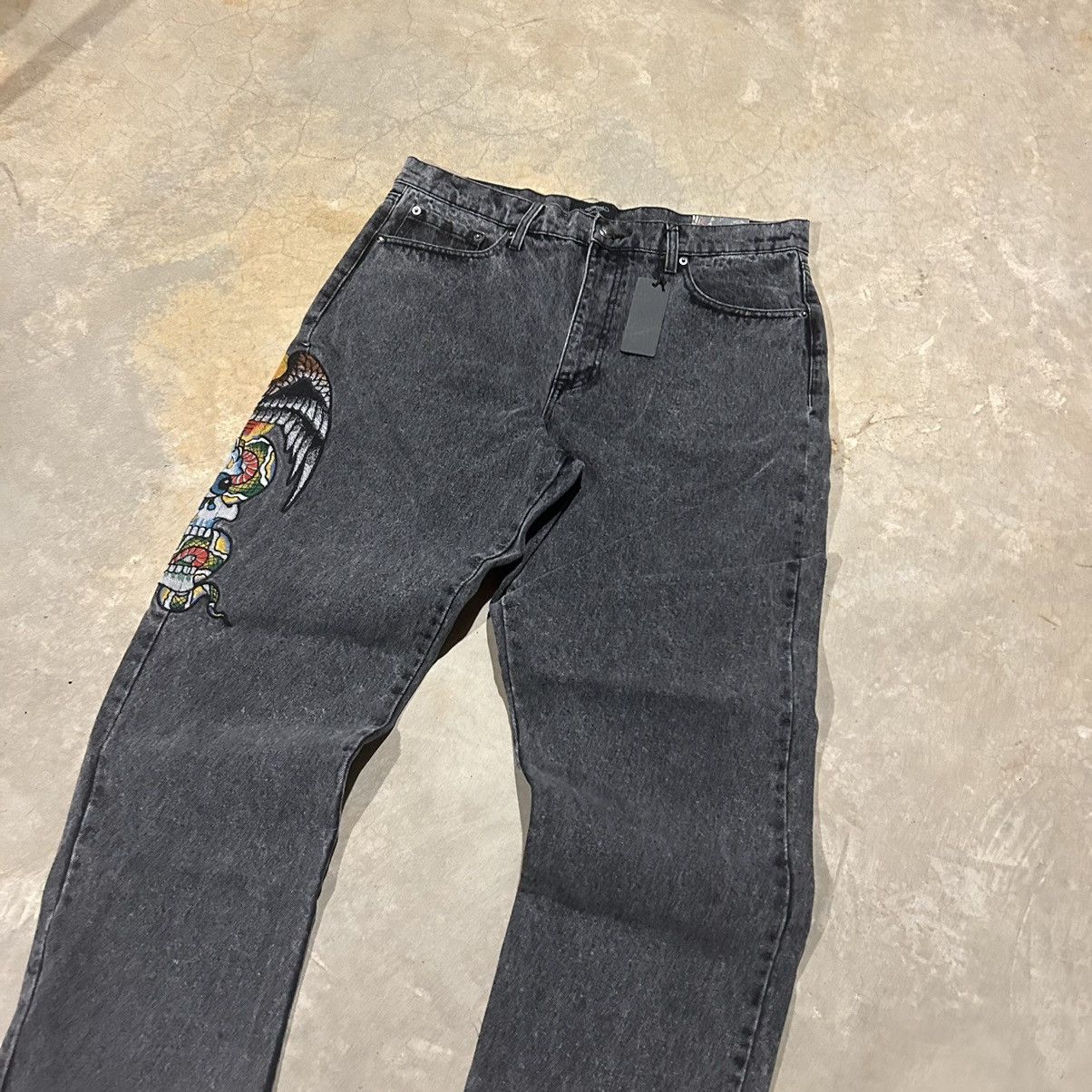 Ed Hardy × Vintage Crazy Vintage Y2K Ed Hardy Script Embroidered Baggy Jeans Size US 36 / EU 52 - 9 Thumbnail