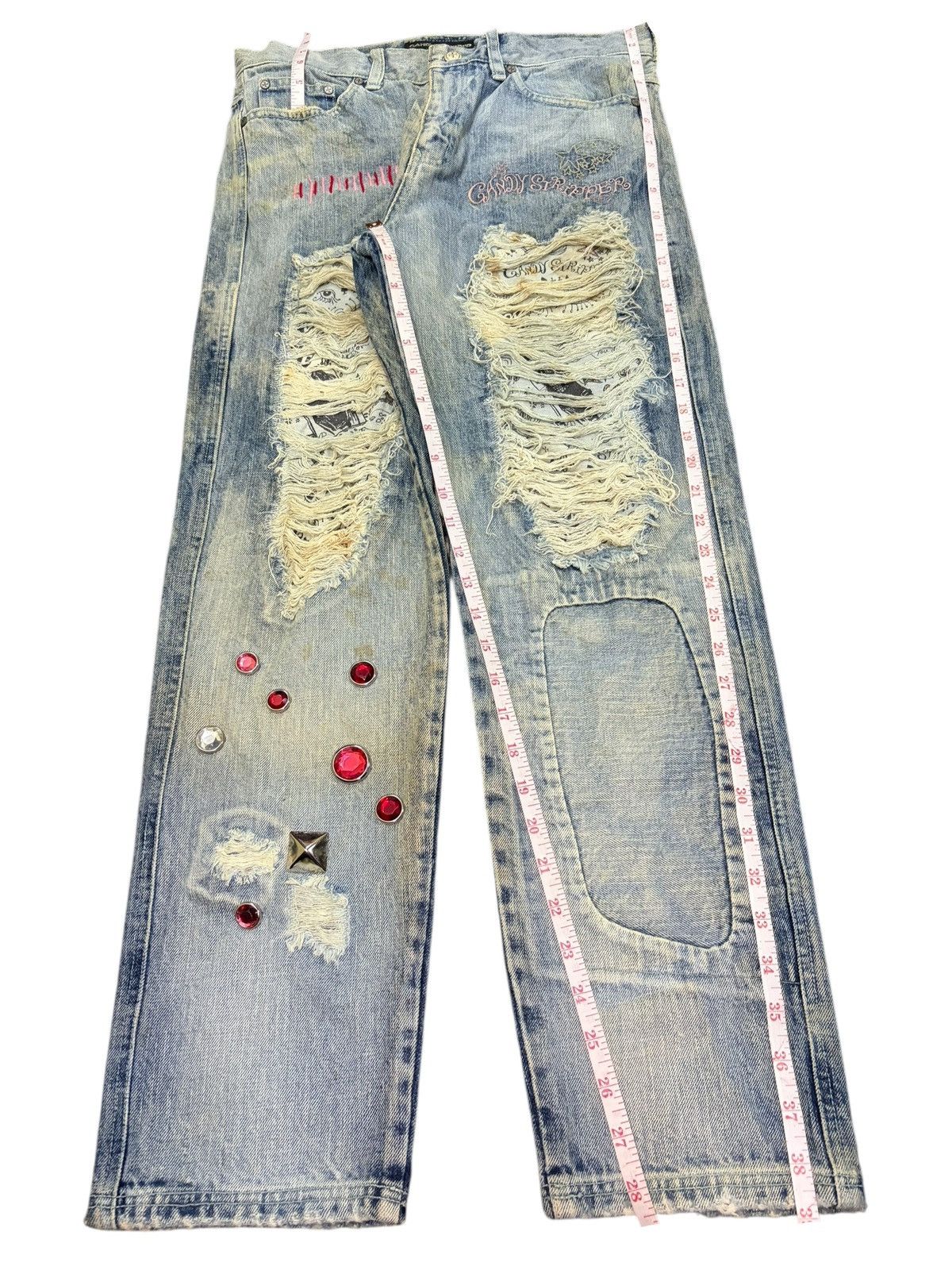 Undercover Vintage Candy Stripper Distress Punk Studded Jeans Size 31" - 7 Thumbnail