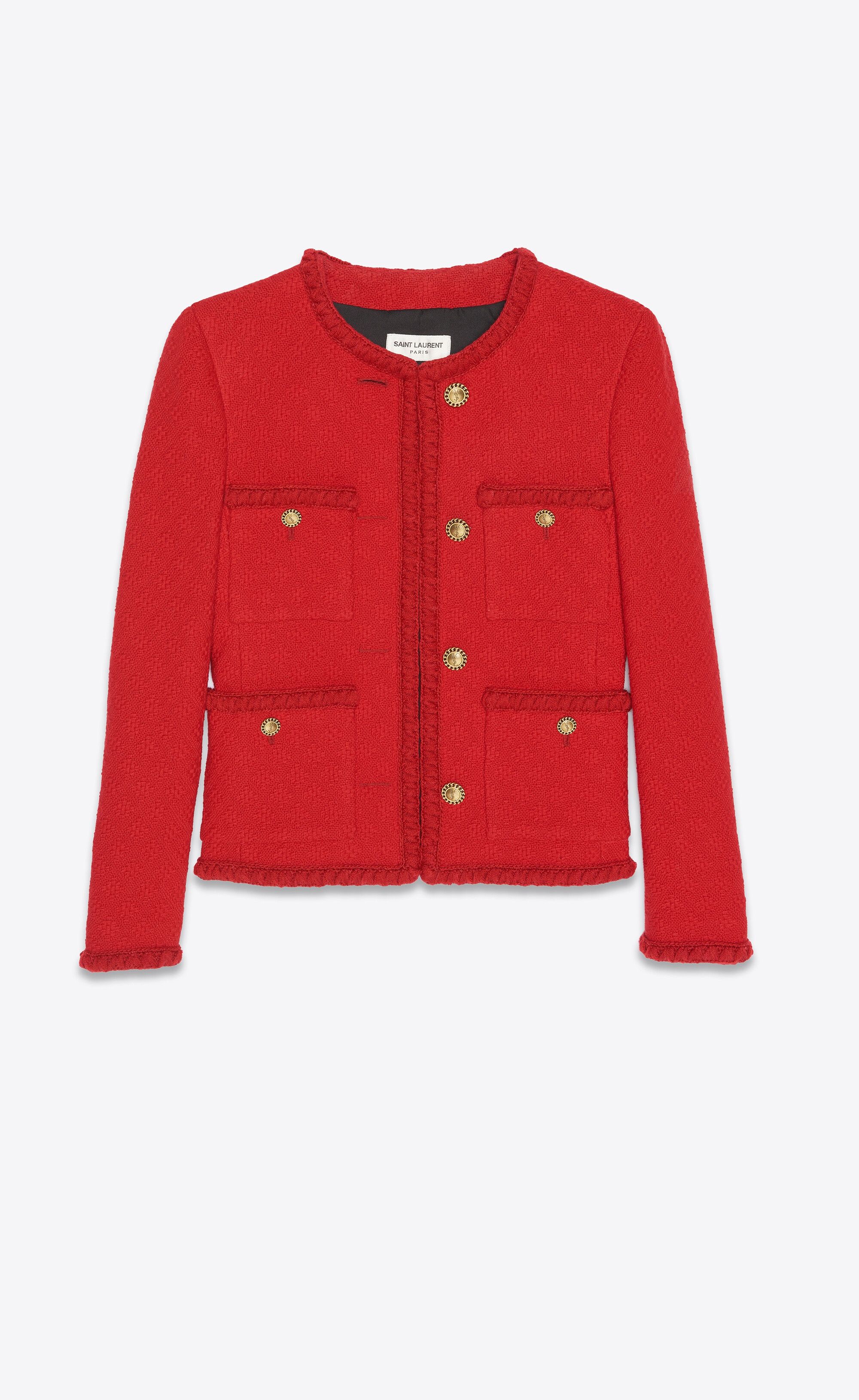 Saint Laurent Paris o1s1wg111224 Short Jacket in Diamond- Embossed Tweed in Red Size S / US 4 / IT 40 - 1 Thumbnail