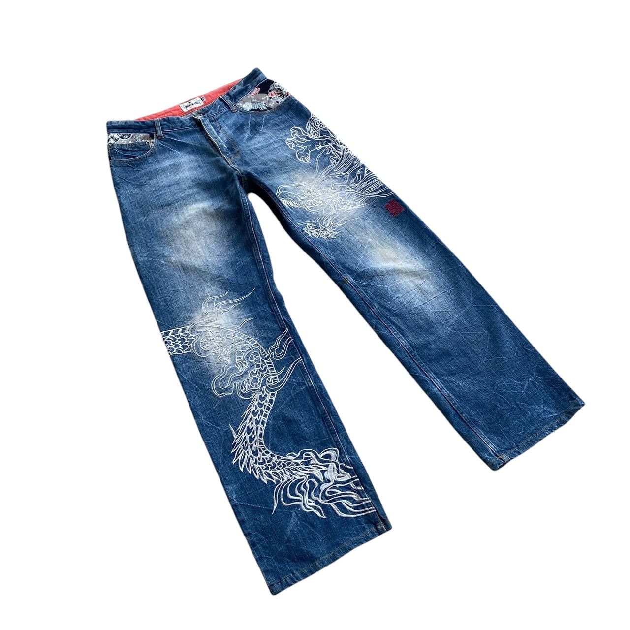 Japan Blue × KOJIMA GENES VINTAGE KARAKURI TAMASHI ECCENTRIC ICONIC DRAGON EMBROIDERED Size US 31 - 12 Thumbnail