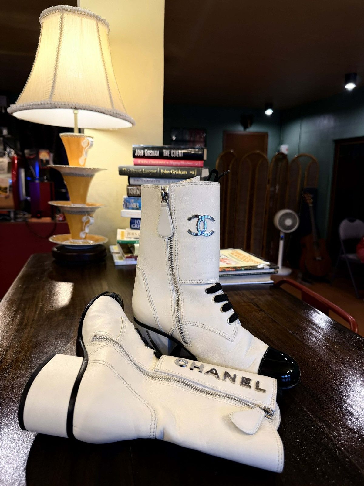 Chanel Chanel 19B Two Bone Signature Logo Lace-up Leather Boots Size US 7 / IT 37 - 8 Thumbnail