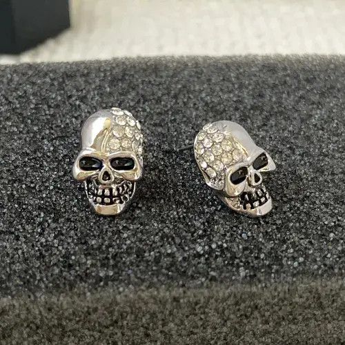 Designer × Jewelry 925 Silver Plated Skull Stud Earrings for Men Women Size ONE SIZE - 2 Thumbnail