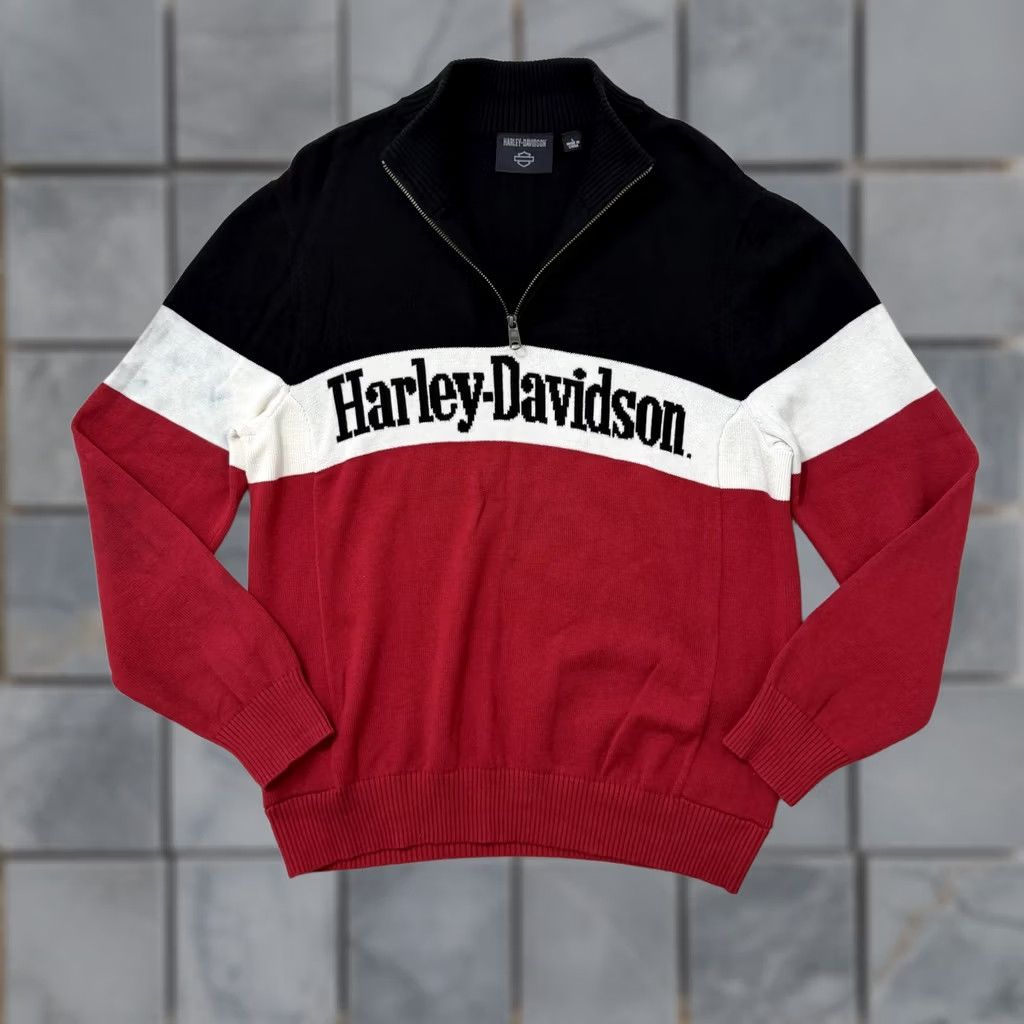 Harley Davidson Harley-Davidson Sweater Men Large Multicolor 1/4 Zip Mock Neck Knit Graphic Print Striped Long Sleeve Size US L / EU 52-54 / 3 - 1 Thumbnail