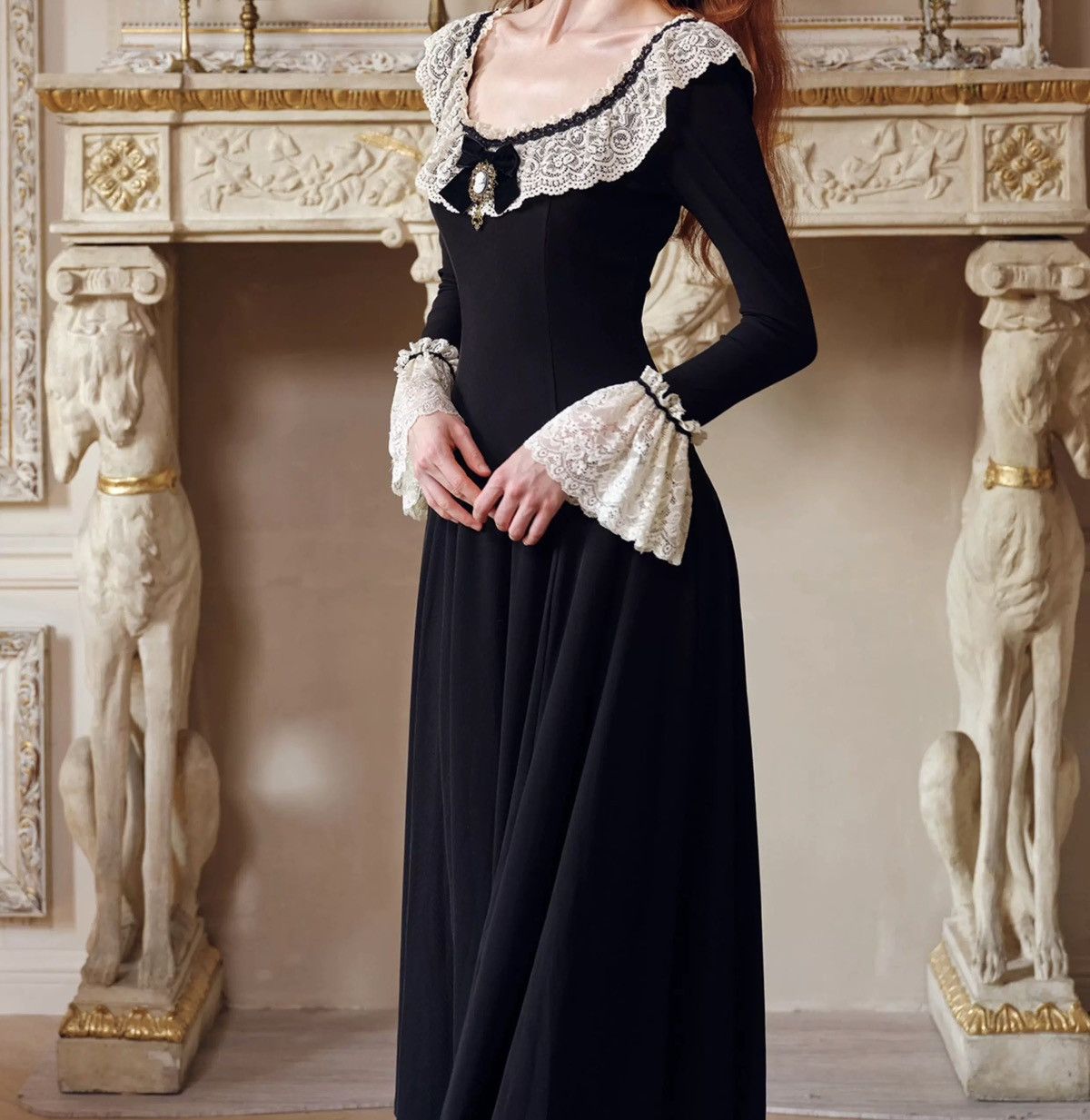 Other Black Lace Collar Long Sleeve Dress Size L / US 10 / IT 46 - 4 Thumbnail