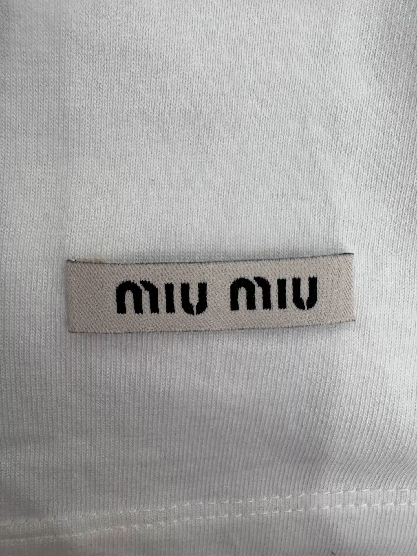 Miu Miu MIU MIU white crystal-pearl logo short-sleeve T-shirt Size L / US 10 / IT 46 - 6 Thumbnail