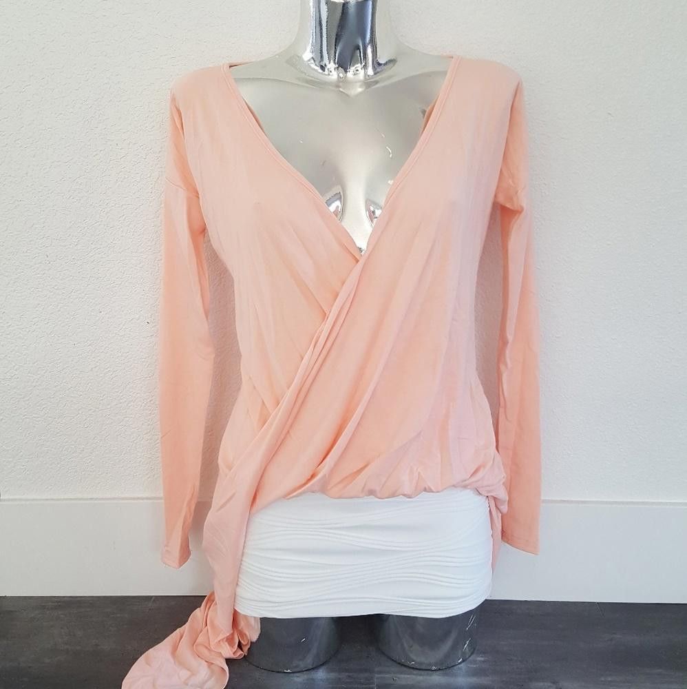 Designer Peach Pink High Low Draped Long Sleeve Size M / US 6-8 / IT 42-44 - 1 Thumbnail