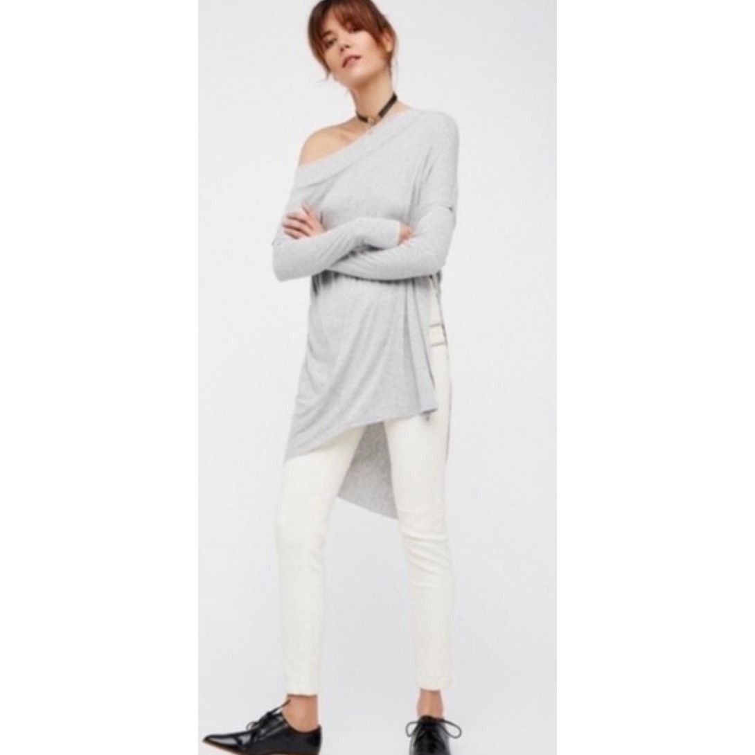 Free People Free People Grapevine Heather Grey Asymmetrical Tunic Size XS / US 0-2 / IT 36-38 - 2 Thumbnail