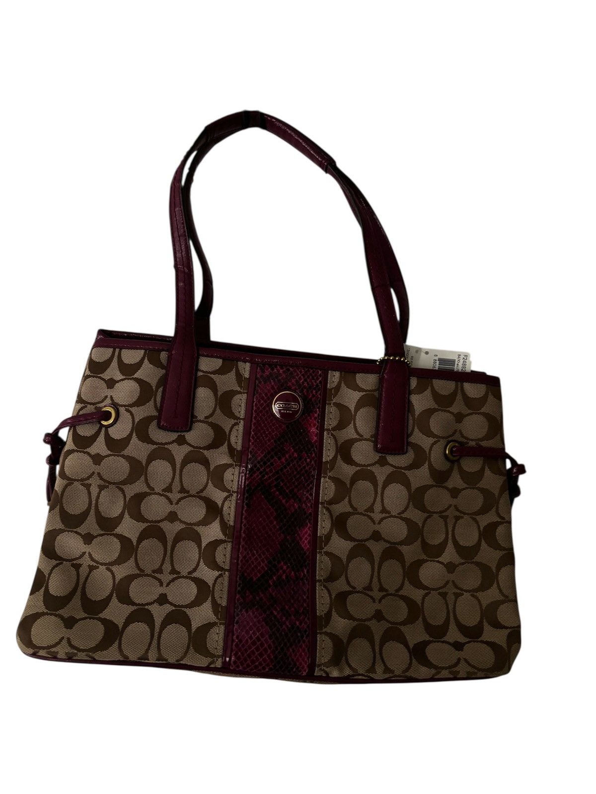 Coach Coach Beige and Purple Python Print Handbag Tote F24882 Size ONE SIZE - 1 Thumbnail