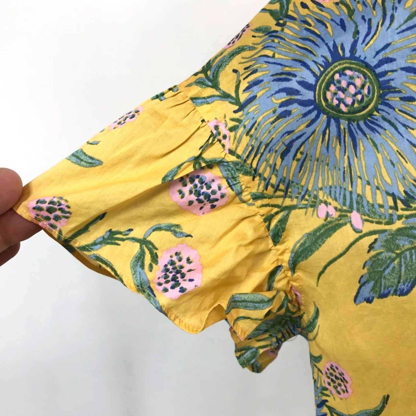 Madewell MADEWELL Women XS Yellow Floral Short Sleeve Collared Cotton Top Shirt Size XS / US 0-2 / IT 36-38 - 4 Thumbnail