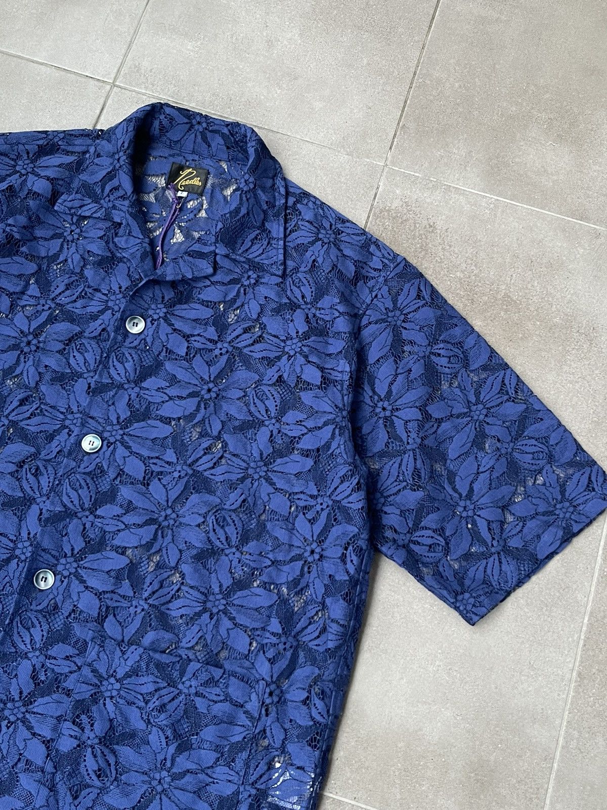 Needles !DS! SS23 Needles Cabana Lace Navy Short Sleeve Shirt Size US L / EU 52-54 / 3 - 13 Thumbnail