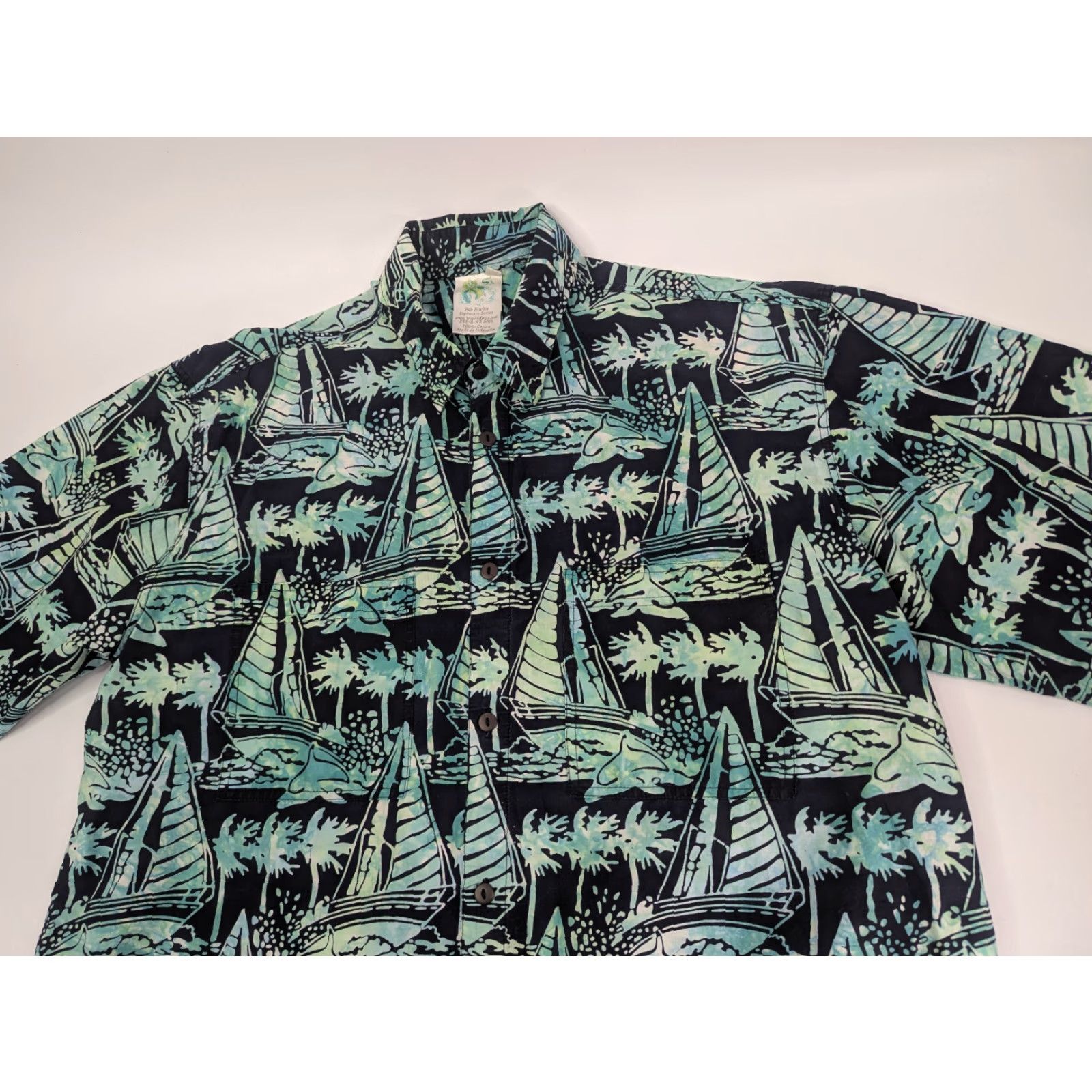 Vintage Sailboats Bob Bitchin Turquoise Button Hawaiian Shirt Size Large Cotton Shirt Mens Size US L / EU 52-54 / 3 - 2 Thumbnail