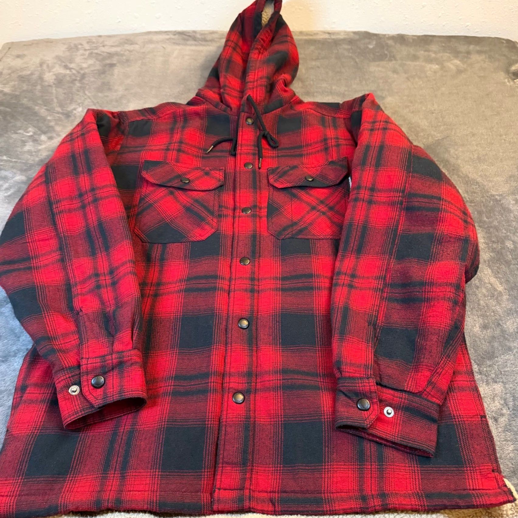 Vintage Wolverine Shirt Jacket Mens M Red Black Plaid Sherpa Lined Hooded Insulated Quilted Cotton Blend 60% Cotton 40% Polyester Size US M / EU 48-50 / 2 - 2 Thumbnail