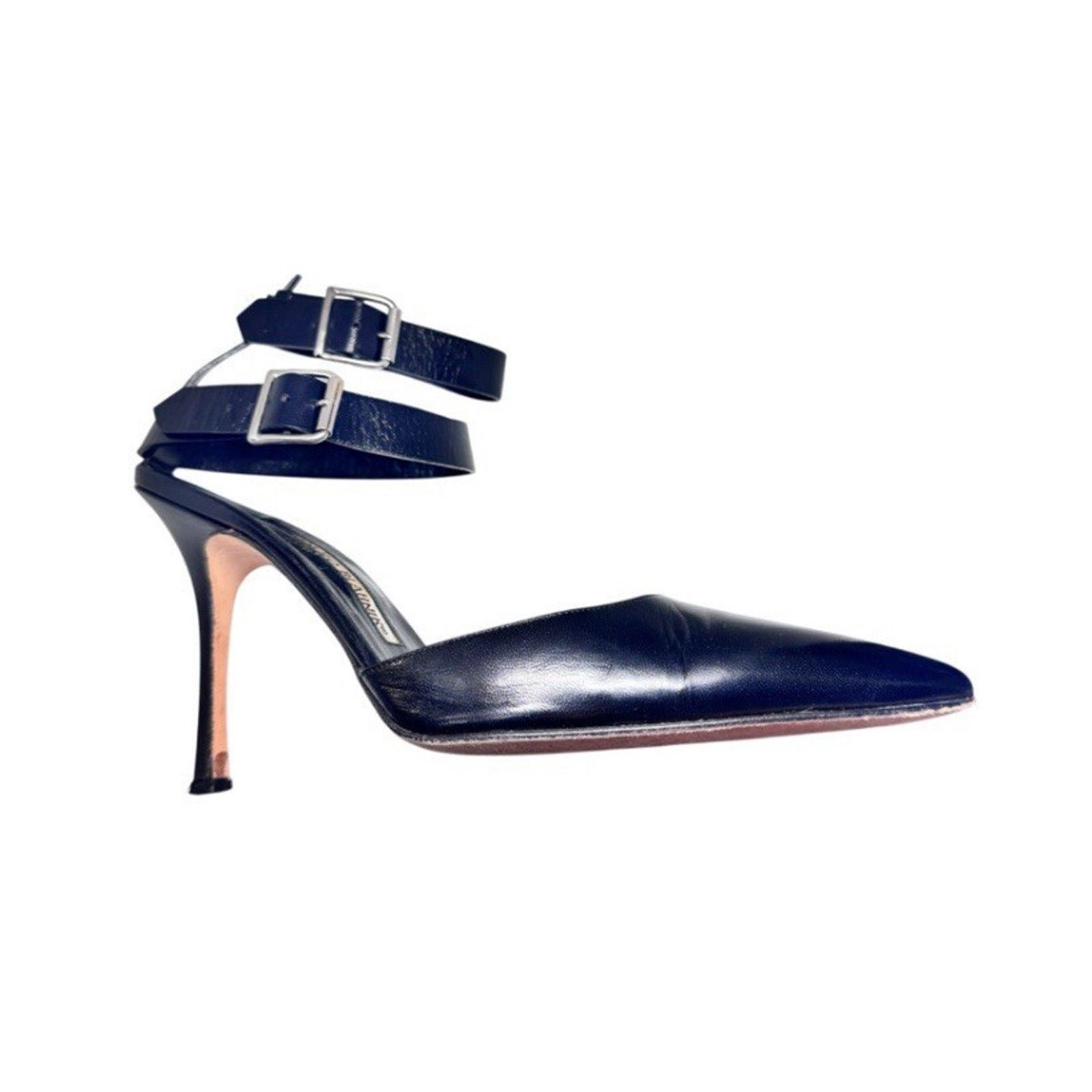 Manolo Blahnik MANOLO BLANHNIK NERO ANKLE STRAP BLACK LEATHER SHOES 8B Size US 7.5 / IT 37.5 - 1 Thumbnail