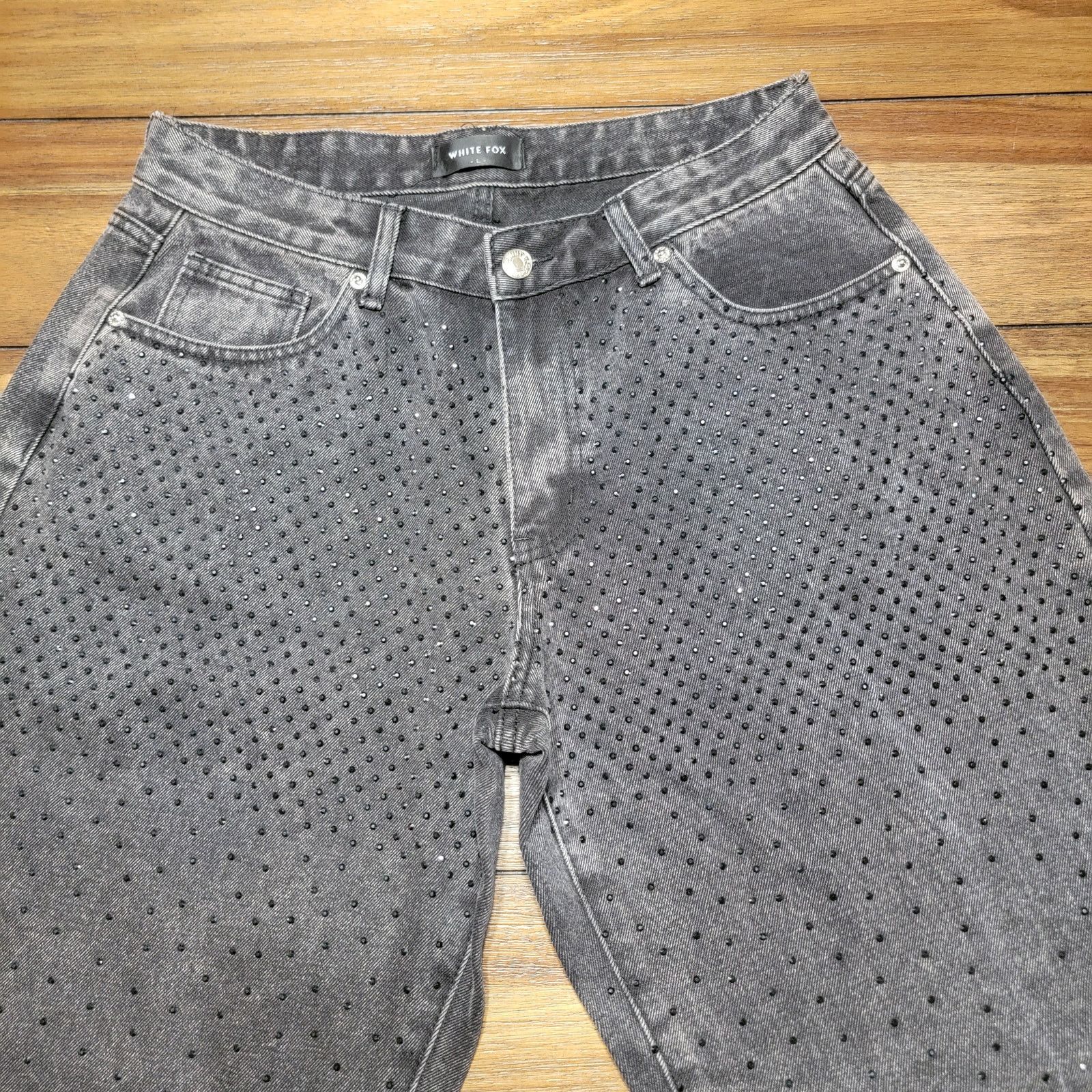 Other White Fox Black Denim Wide Leg Jeans w/ Front Studs - Large Size 30" / US 8 / IT 44 - 2 Thumbnail