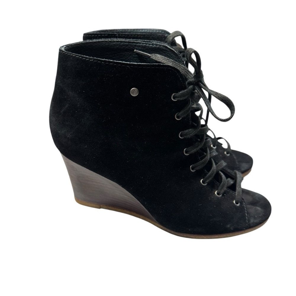 Ugg UGG Elyse Open Toe Black Suede Lace-up Wedge Booties 3340 S Size US 7.5 / IT 37.5 - 3 Thumbnail