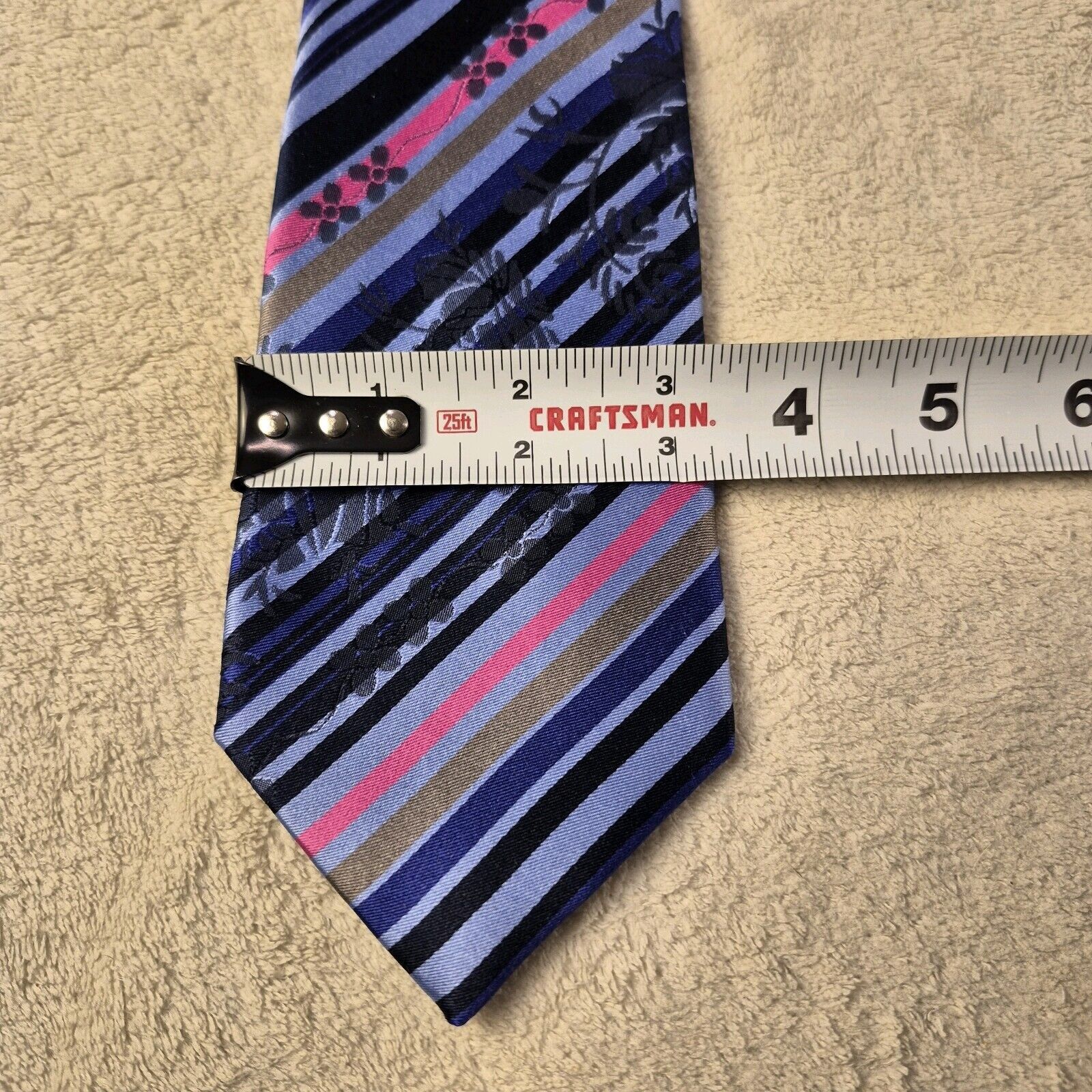 BUGATCHI Bugatchi Repp Stripe Silk Necktie Italian Blue Pink Tie Size ONE SIZE - 2 Thumbnail