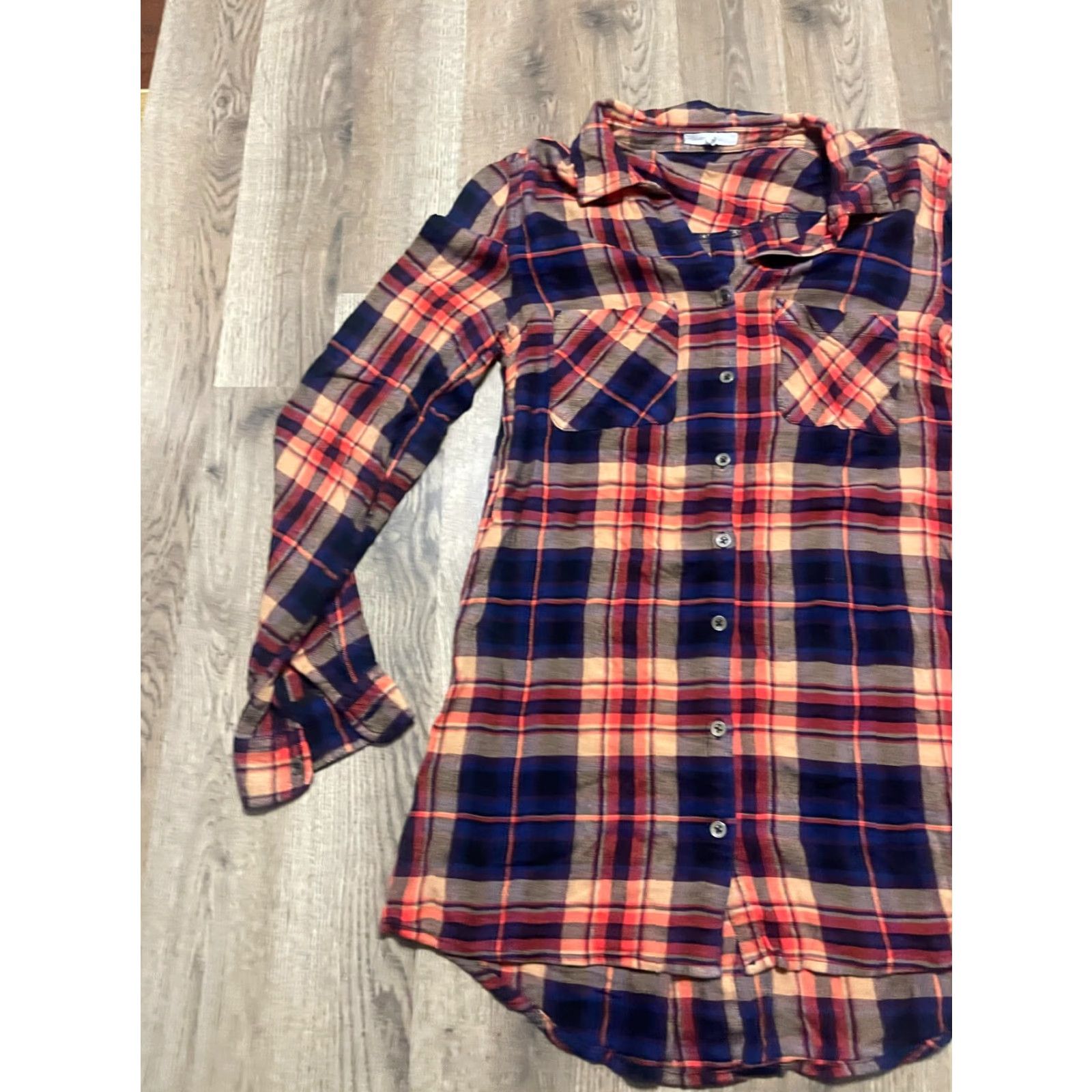 Vintage Maurices Dress Women's Shirt Dress M Regular Blue Plaid Long Sleeve Button Up Collared Tunic Casual Knee Length Size M / US 6-8 / IT 42-44 - 3 Thumbnail