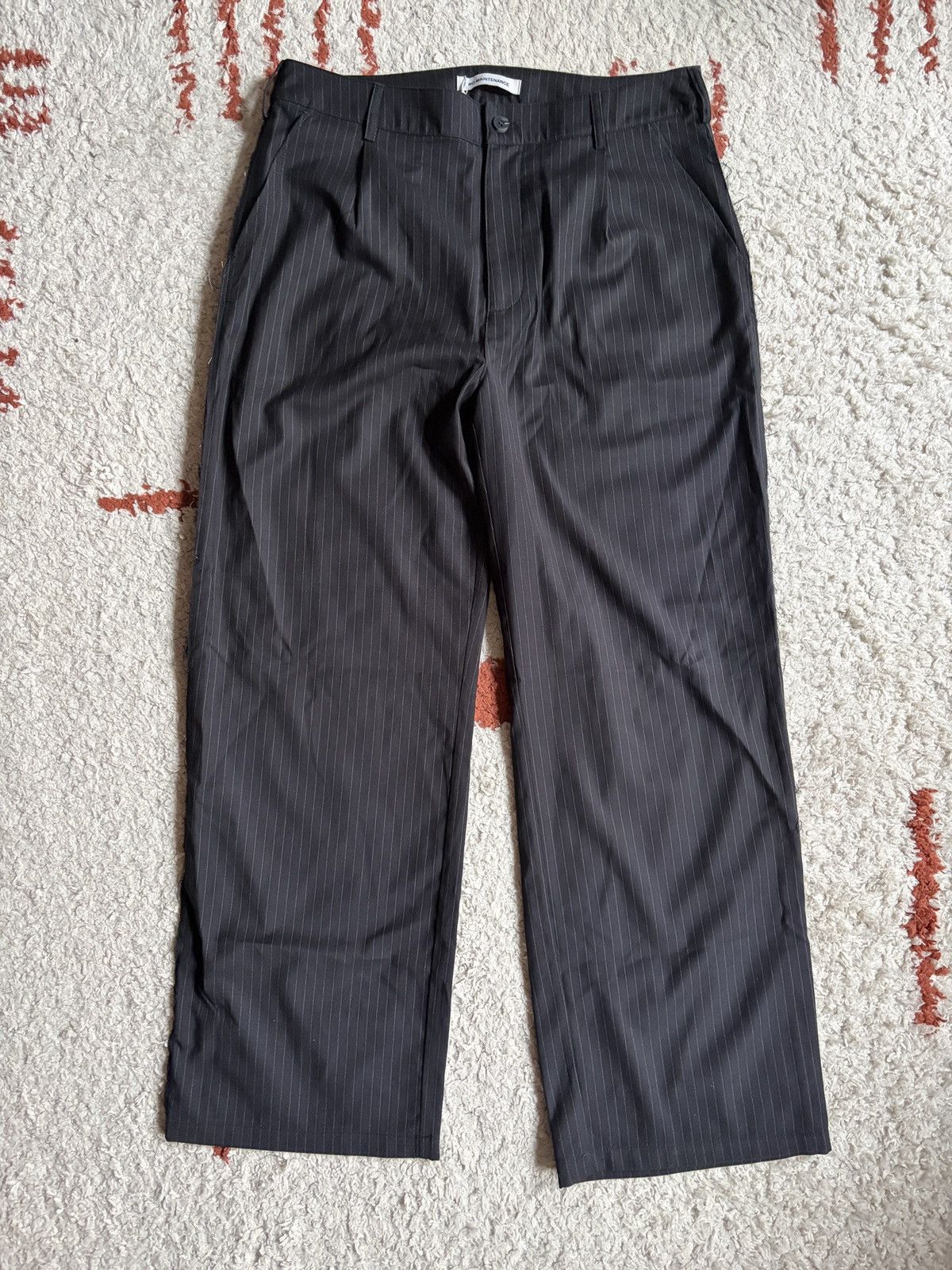 No Maintenance RAW EDGE PINSTRIPE DOUBLE PLEATED TROUSERS Size US 34 / EU 50 - 1 Thumbnail