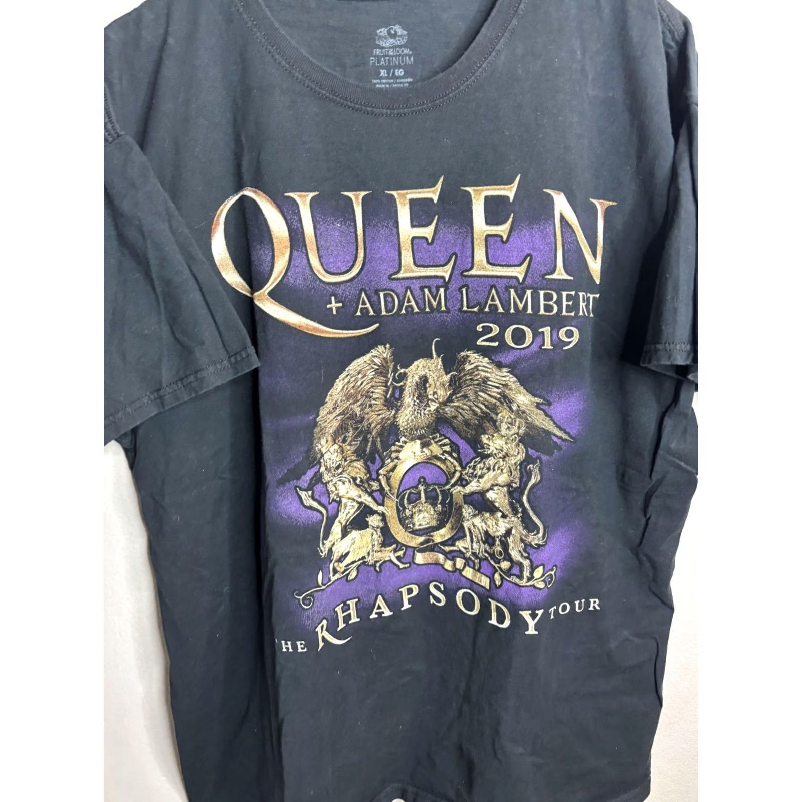 Fruit Of The Loom Queen + Adam Lambert Shirt Mens XL Black Rhapsody Tour Concert Graphic Tee 2019 Size US XL / EU 56 / 4 - 2 Thumbnail