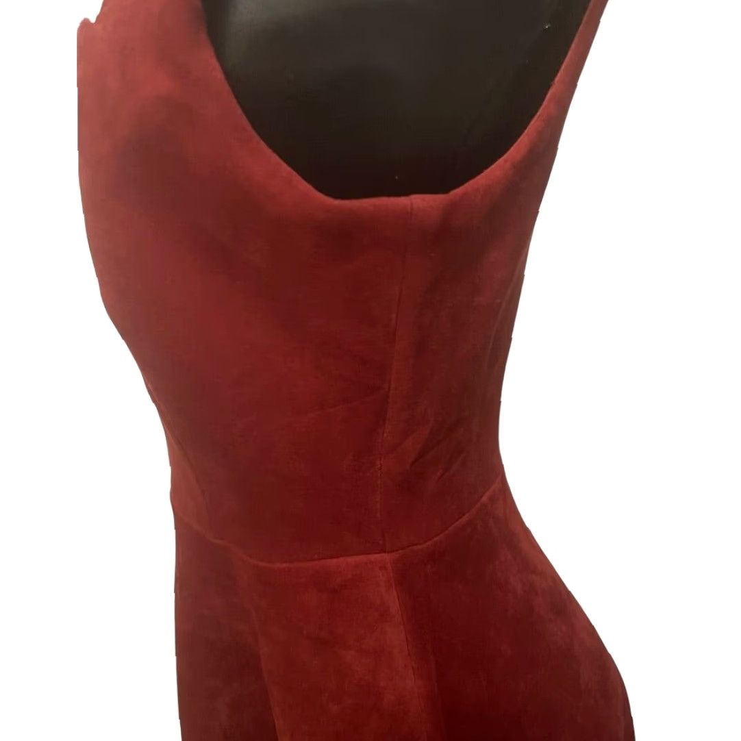 Vintage Alythea Fit & Flare Sleeveless Dress Scalloped Faux Suede Stretch Orange S Womens Small Size S / US 4 / IT 40 - 7 Thumbnail