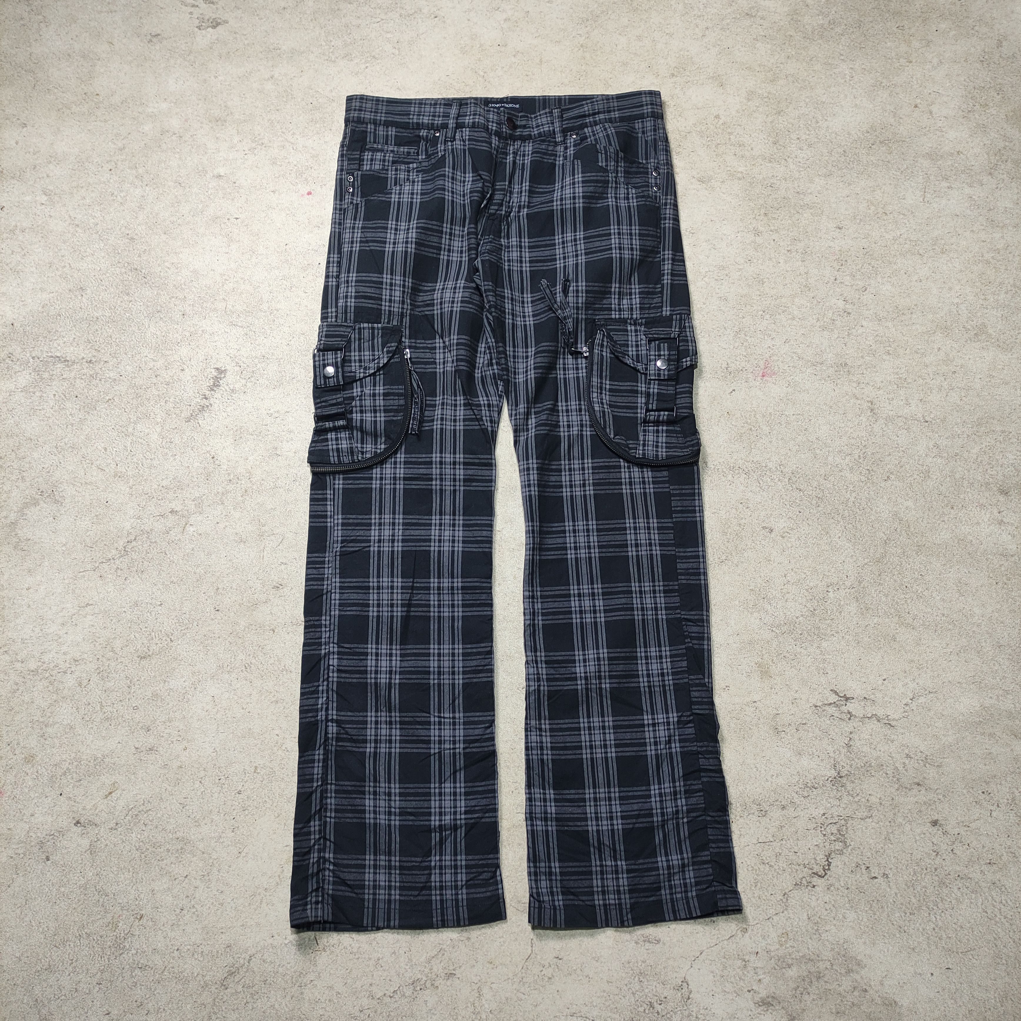 If Six Was Nine 31040 = SKKONE Plaid Bondage Cargo Pants Size US 32 / EU 48 - 2 Thumbnail