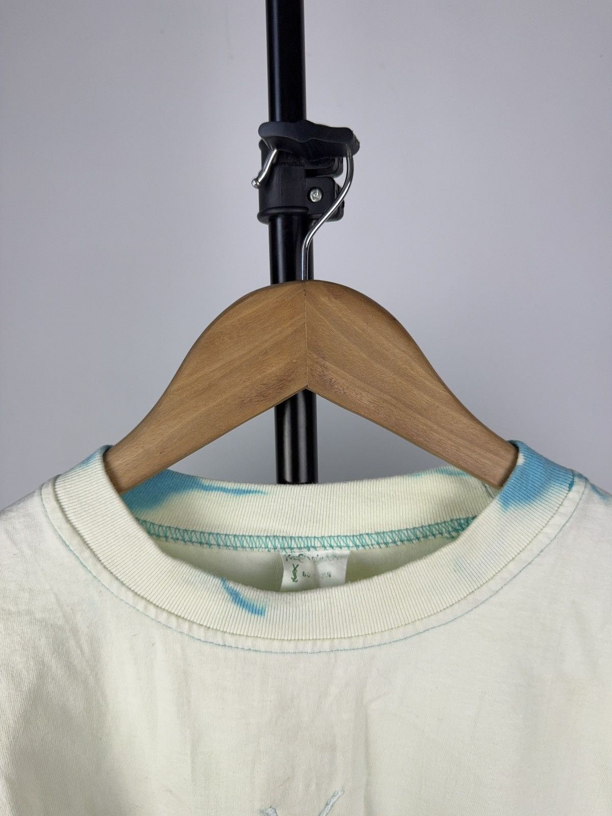 Vintage 90s Y2K Style Tee Bleach Dyed Mint Shirt YSL-Inspired Logo Size US M / EU 48-50 / 2 - 4 Thumbnail