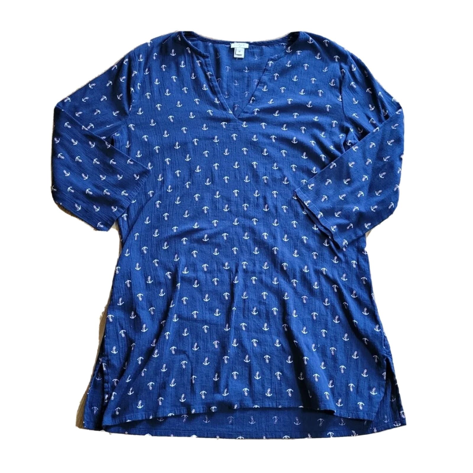 J.Crew J Crew Shirt Womens Medium BNavy Blue White Anchor Nautical Coastal Tunic Top Size M / US 6-8 / IT 42-44 - 2 Thumbnail