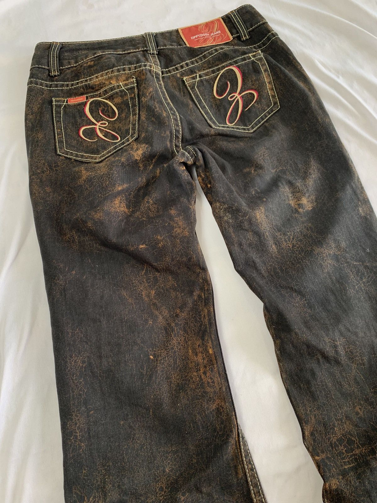 Japanese Brand Flare jeans cracked wash design zippy ziggy japan Size US 29 - 13 Thumbnail