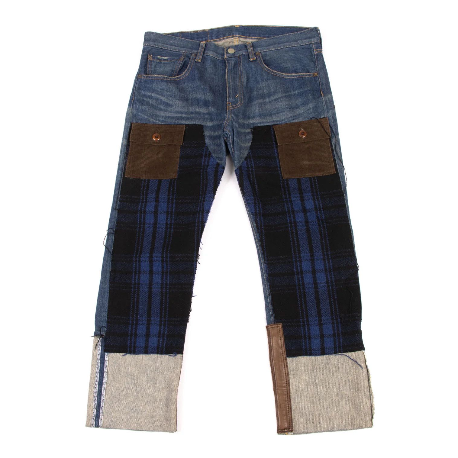 Checkered Denim Pants in Blue Black and Brown