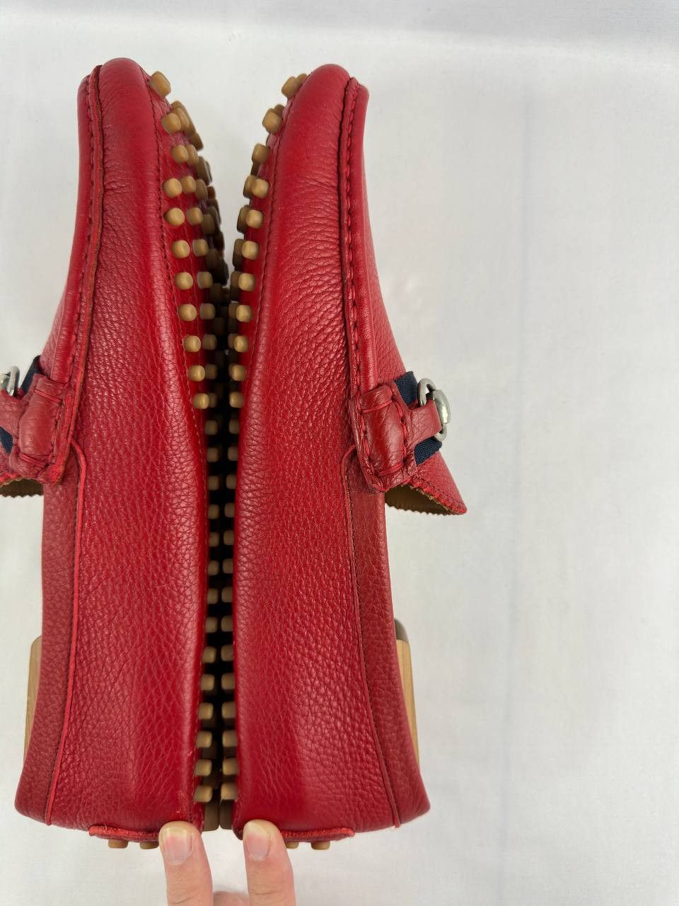 Gucci Gucci Red Leather Web Detail Horsebit Loafers Size US 10 / EU 43 - 14 Thumbnail