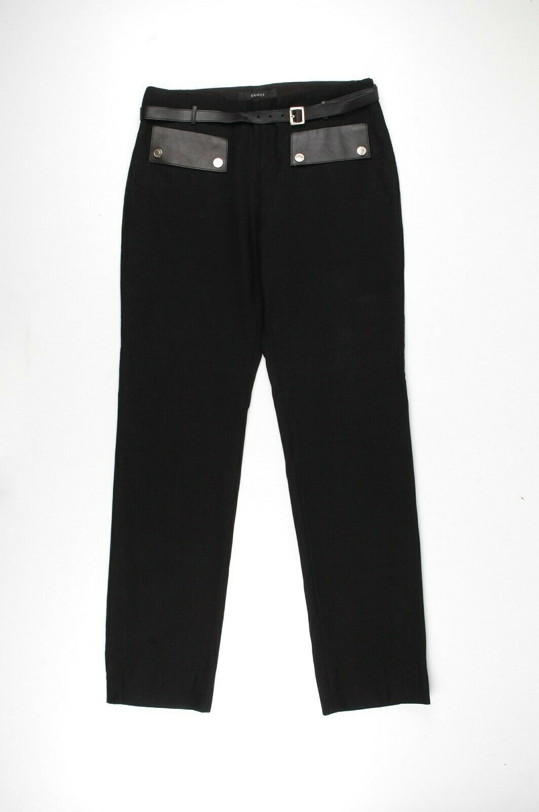 image of Gucci Women Wool Trousers With Belt Pants Size 40 (W29) in Black