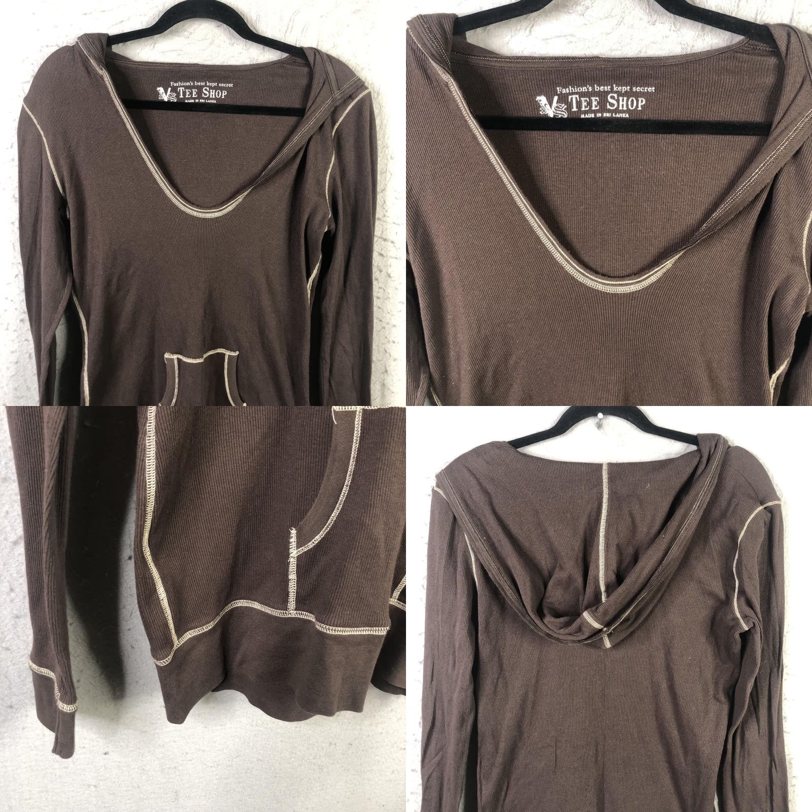 KangaROOS Tee Shop Hoodie Womens XL Brown Pullover Ribbed Long Sleeve Kangaroo Pocket Y2K Size XL / US 12-14 / IT 48-50 - 8 Thumbnail
