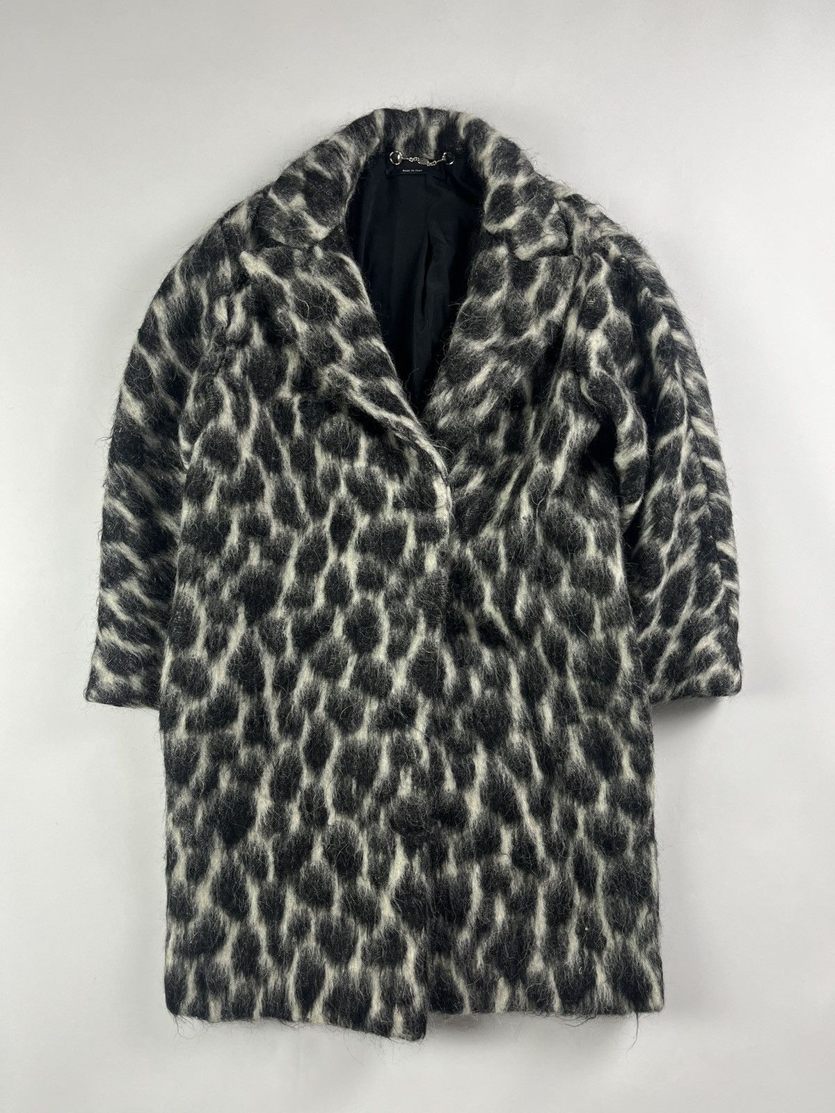 image of Gucci Leopard Mohair Alpaca Coat Pre-Fall 2014 in Black White, Women's (Size XS)