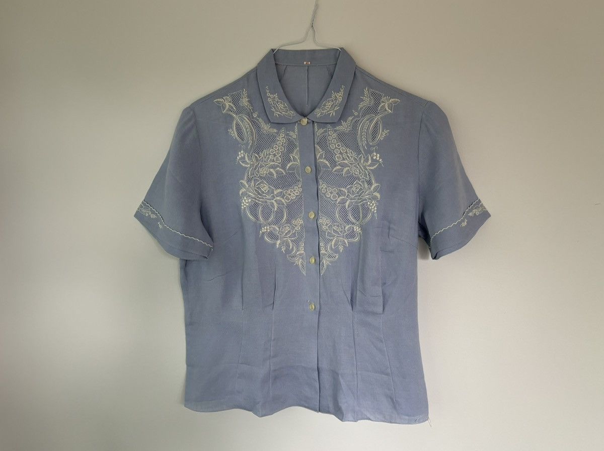 Vintage 1960s Deadstock Vintage Embroidered Shortsleeve Sheer Lace Size S / US 4 / IT 40 - 12 Thumbnail