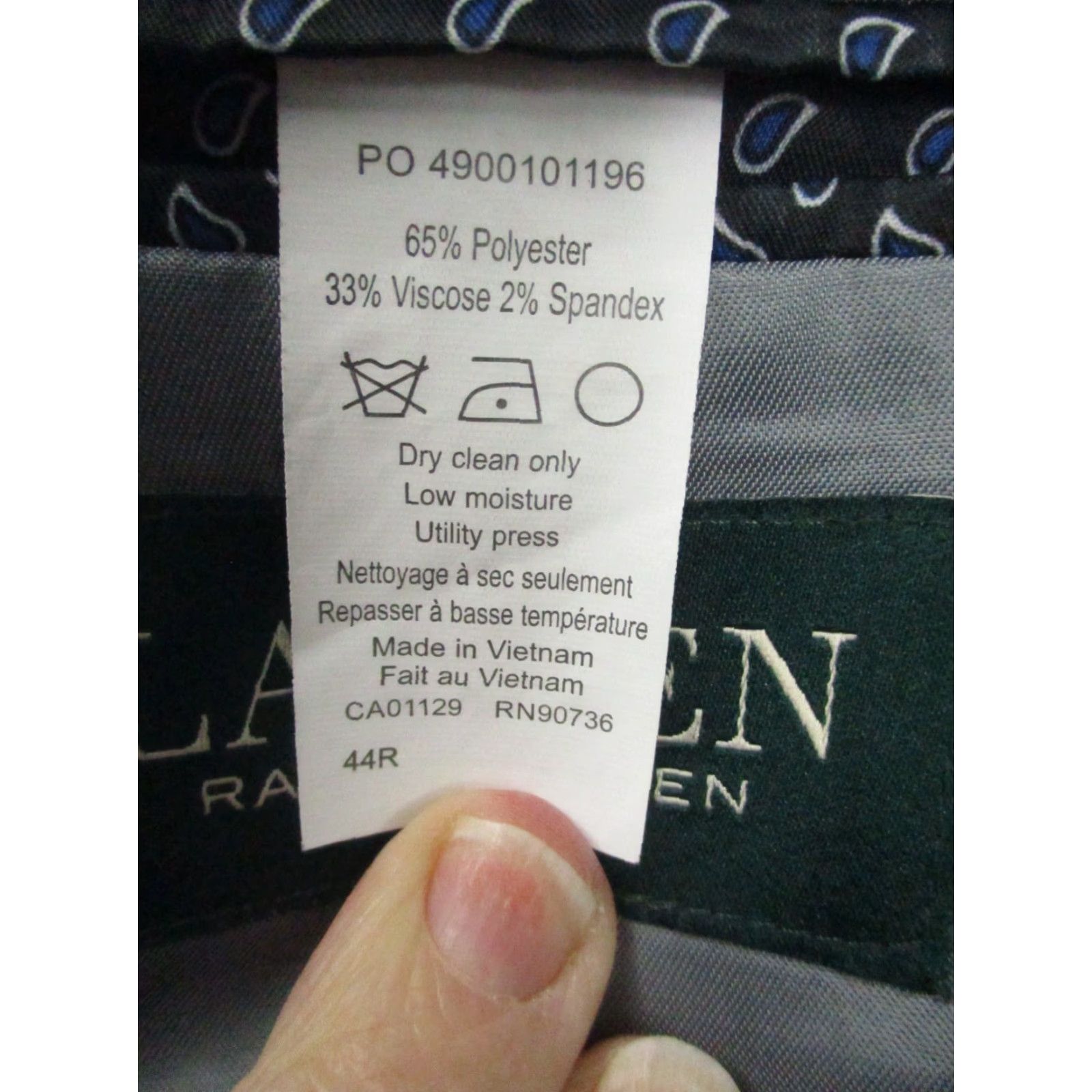 Ralph Lauren VINTAGE LAUREN RALPH LAUREN Blazer 44R Gray Plaid Polyester Stretch Jacket Single-Breasted Notch Lapel Men Size 44R - 5 Thumbnail