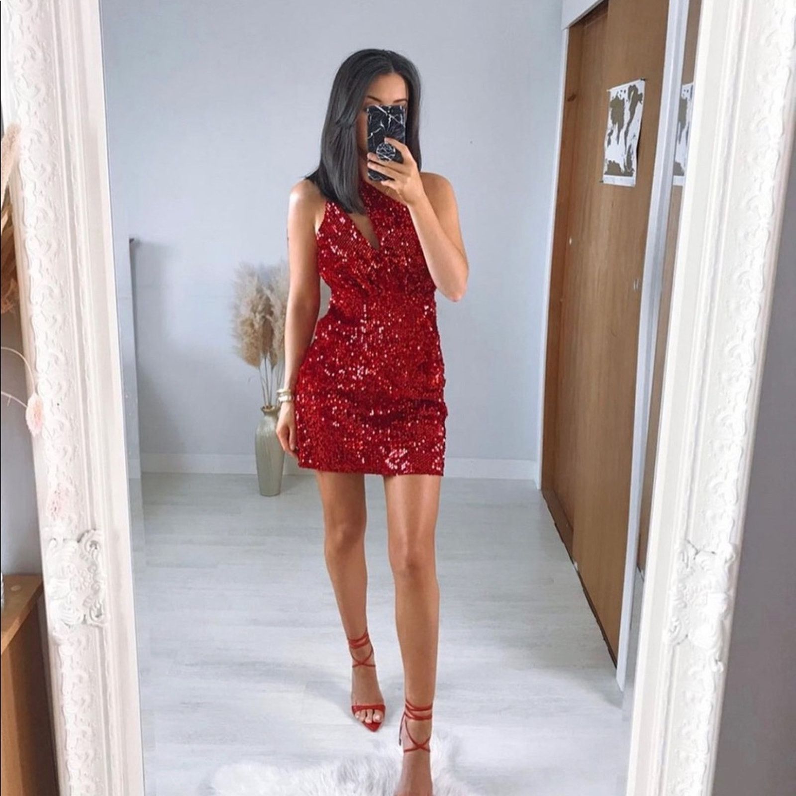 Zara ZARA BLOGGER FAVORITE VELVET SEQUIN DRESS RED Size S / US 4 / IT 40 - 8 Thumbnail