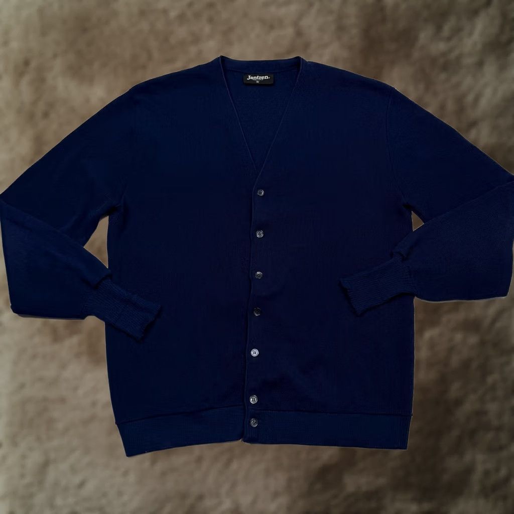 Jantzen VINTAGE Jantzen Cardigan Sweater Mens Big & Tall XL Blue V-Neck Knit Grandpa Cobain USA Size US XL / EU 56 / 4 - 1 Thumbnail