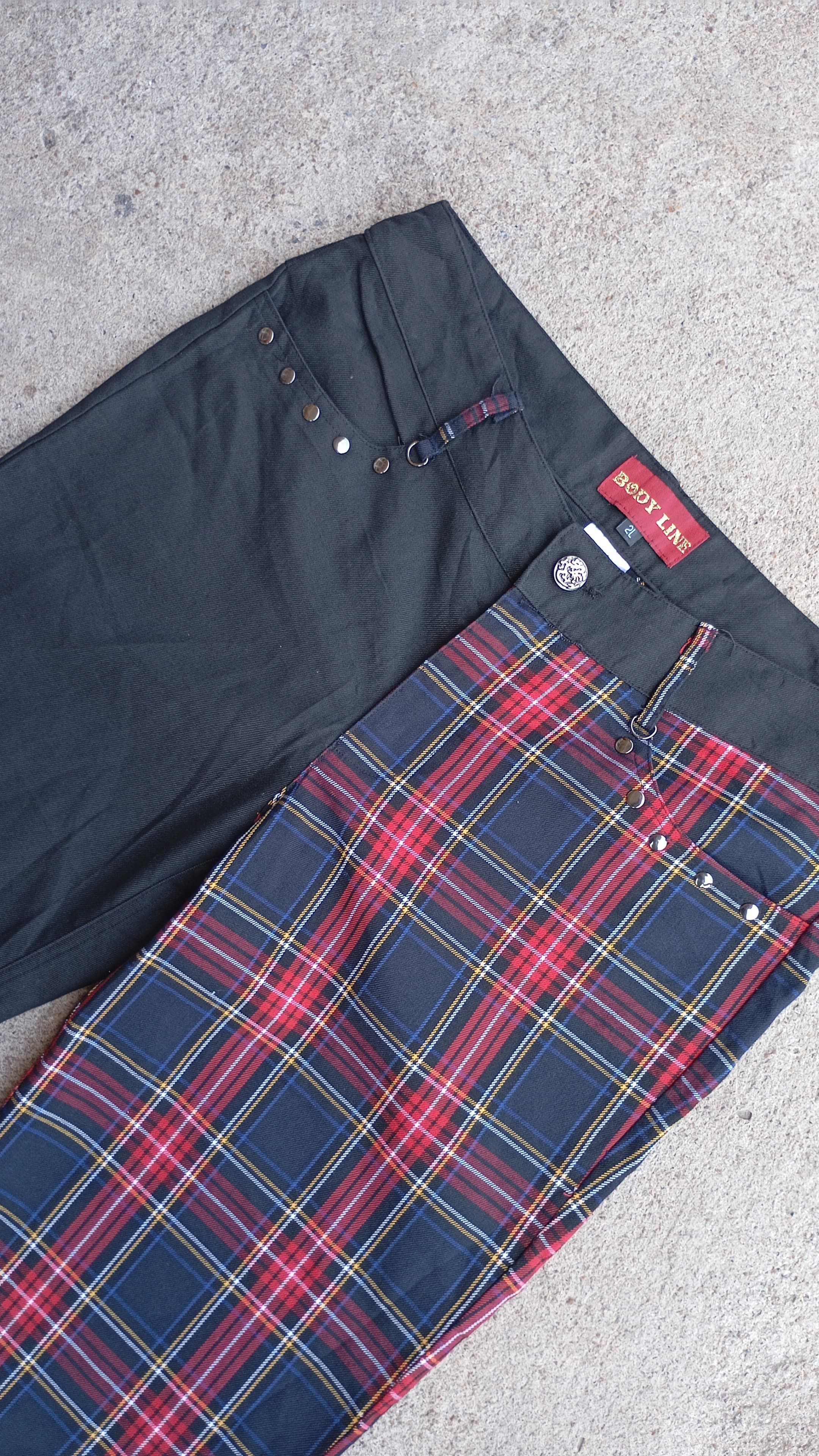 Japanese Brand Body line Combine checked pants nice design style punk Size 28" / US 6 / IT 42 - 3 Thumbnail