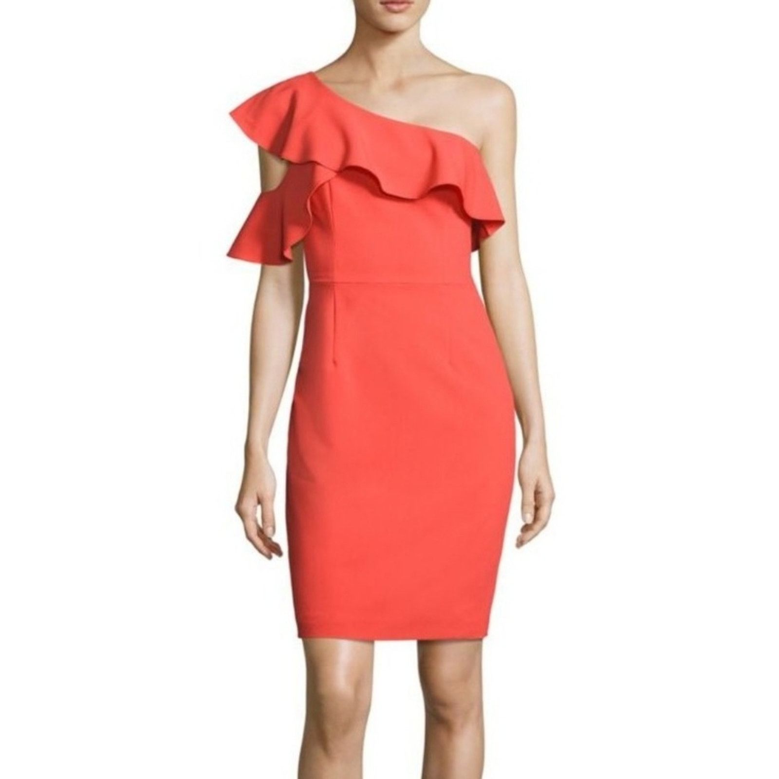 Black Halo New One Shoulder Sheath Mini Dress $325 Size 2 White Ruffled Size XS / US 0-2 / IT 36-38 - 3 Thumbnail