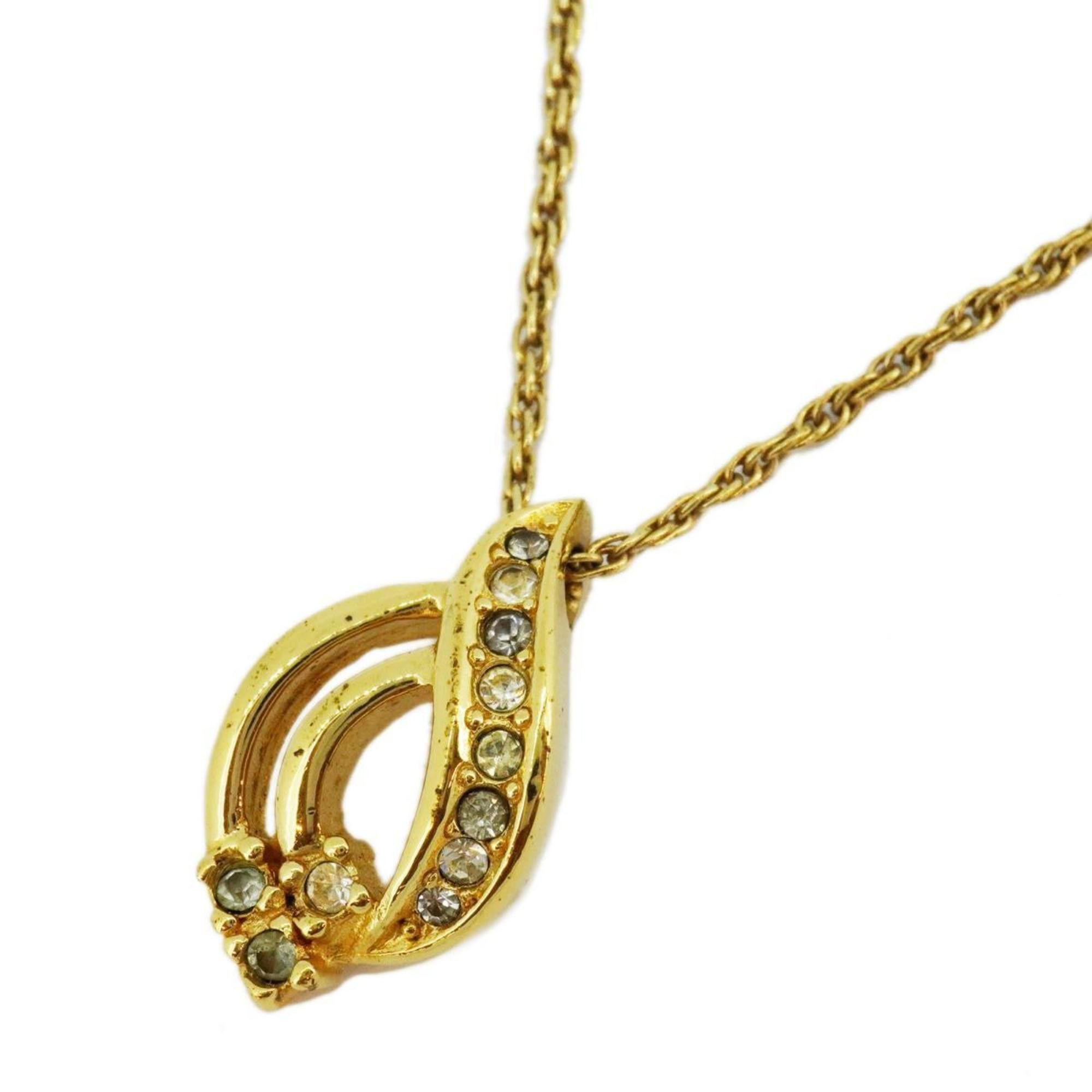 image of Christian Dior Necklace Leaf Motif Rhinestone Gp Plating Gold Ladies, Women's