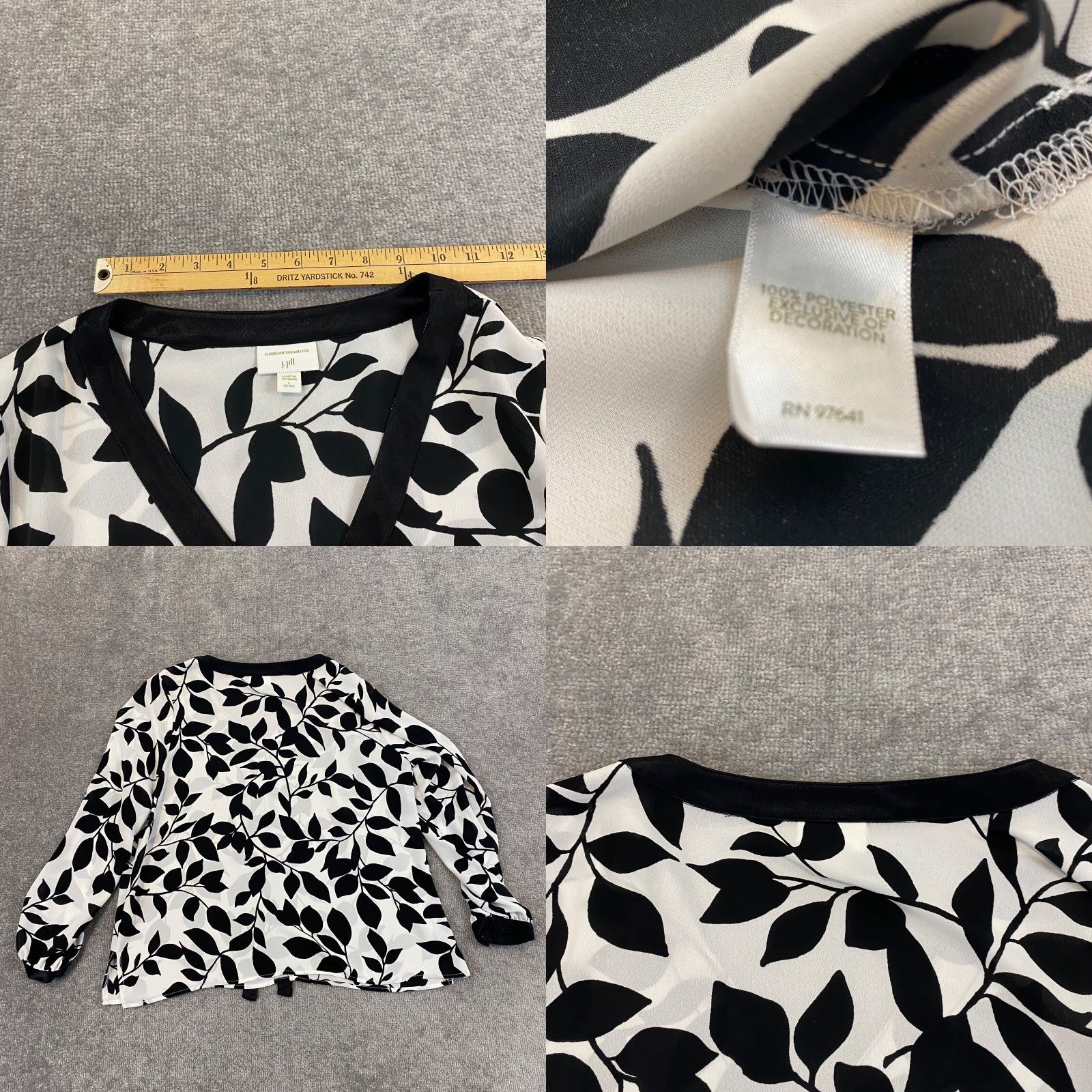 J. Jill Christian Siriano J. Jill Blouse Women LP Large Petite White Black Floral Career Size L / US 10 / IT 46 - 8 Thumbnail