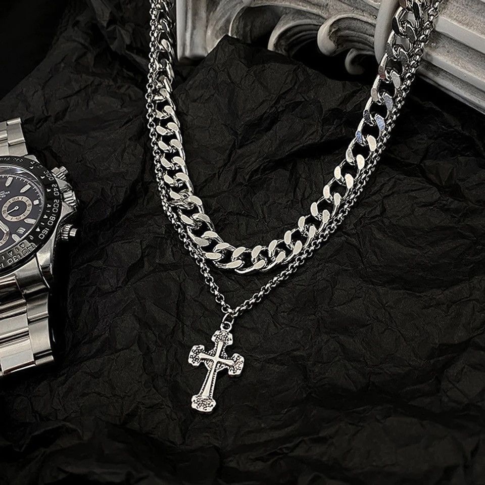 Jewelry Double Layer Chain Cross Necklace Size ONE SIZE - 6 Thumbnail