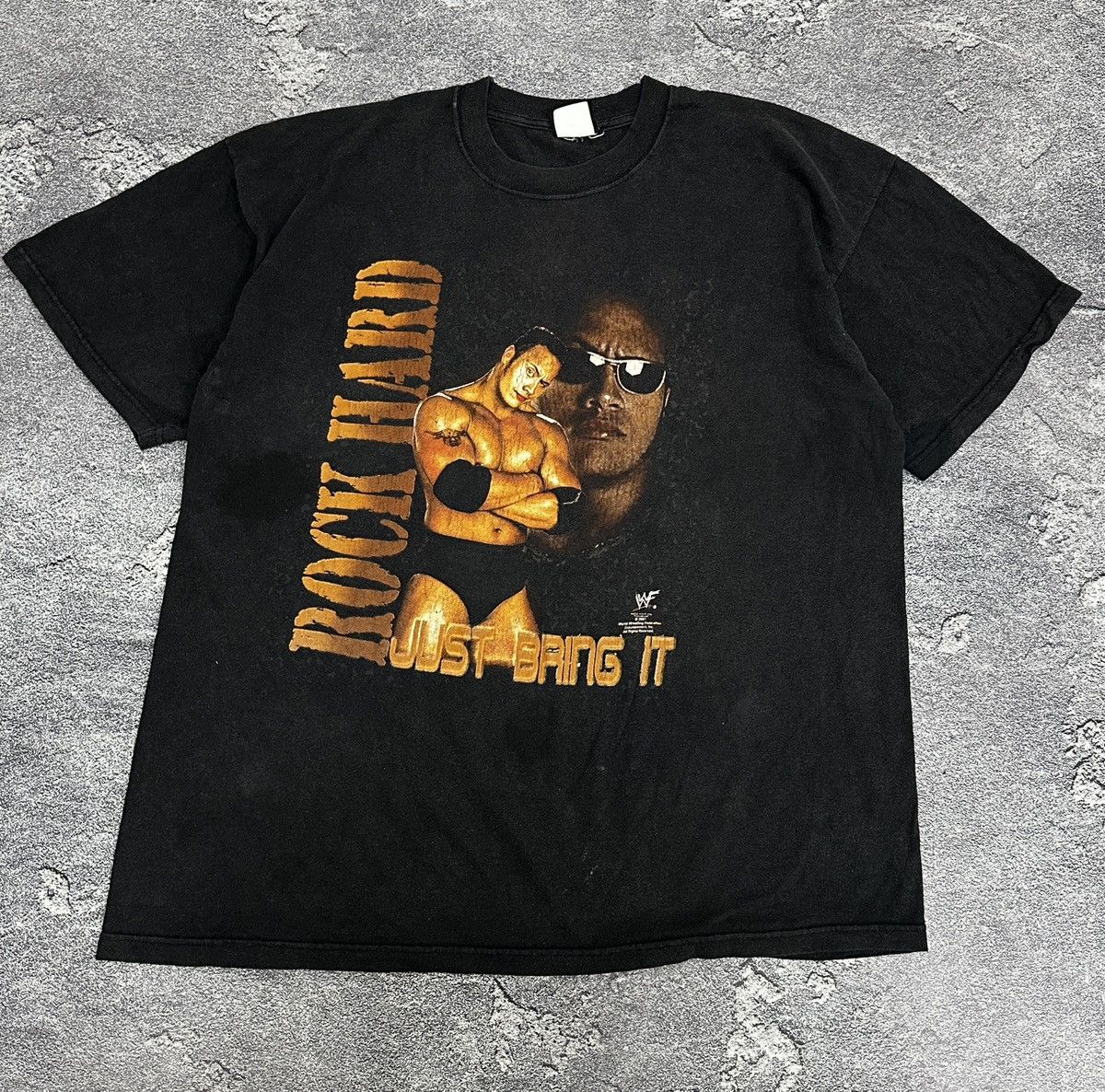 Pre-owned Vintage X Wwe Vintage 2001 Wrestling Dwayne Johnson The Rock T-shirt In Faded Black
