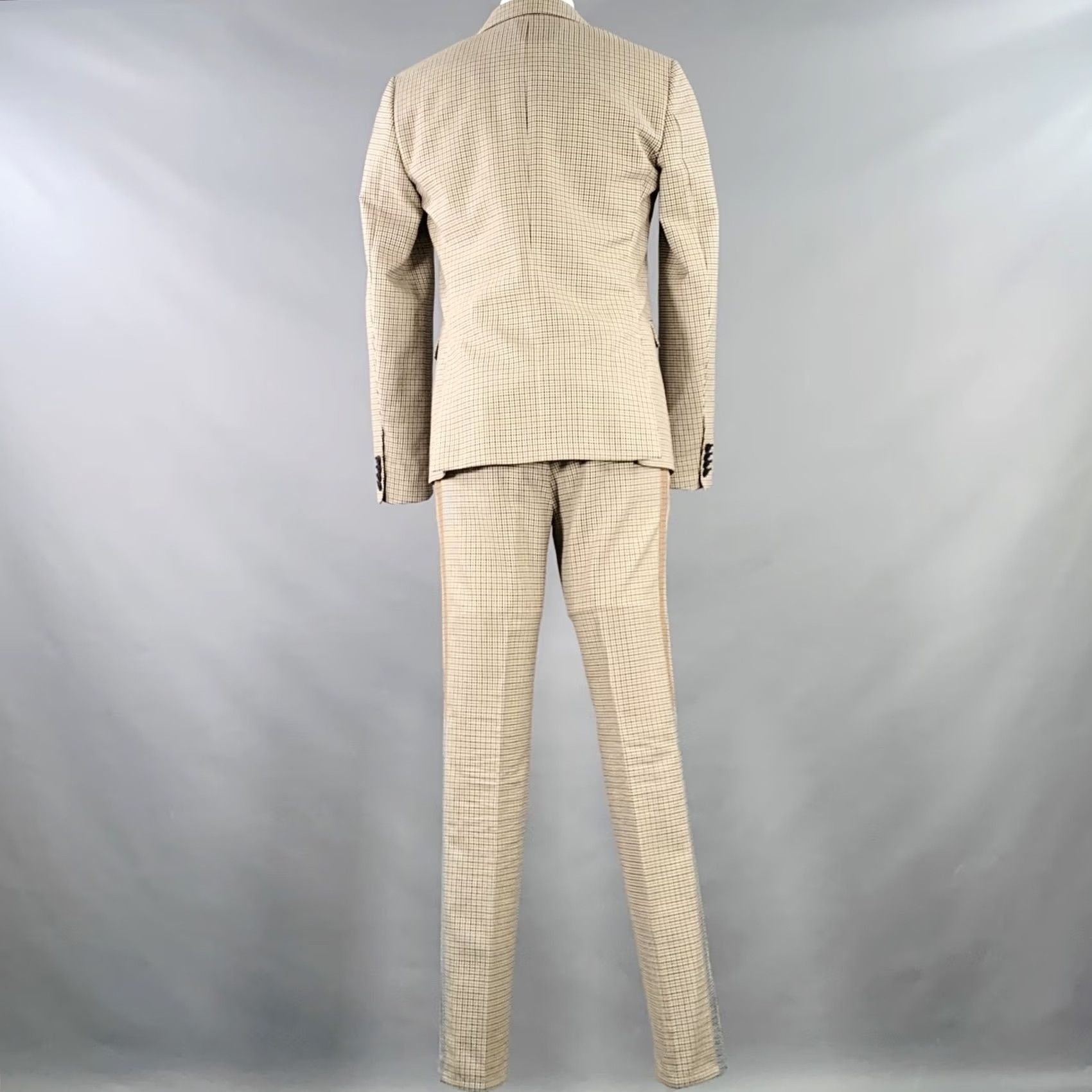 Valentino VALENTINO Suit Size 38 Tan Black White Plaid Wool Notch Lapel Size 38R - 4 Thumbnail
