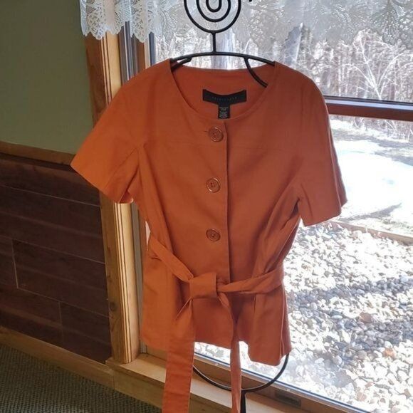 Designer Apostrophe Spandex Orange Belted Full Button Sz. XL Lined Ja Size XL / US 12-14 / IT 48-50 - 3 Thumbnail